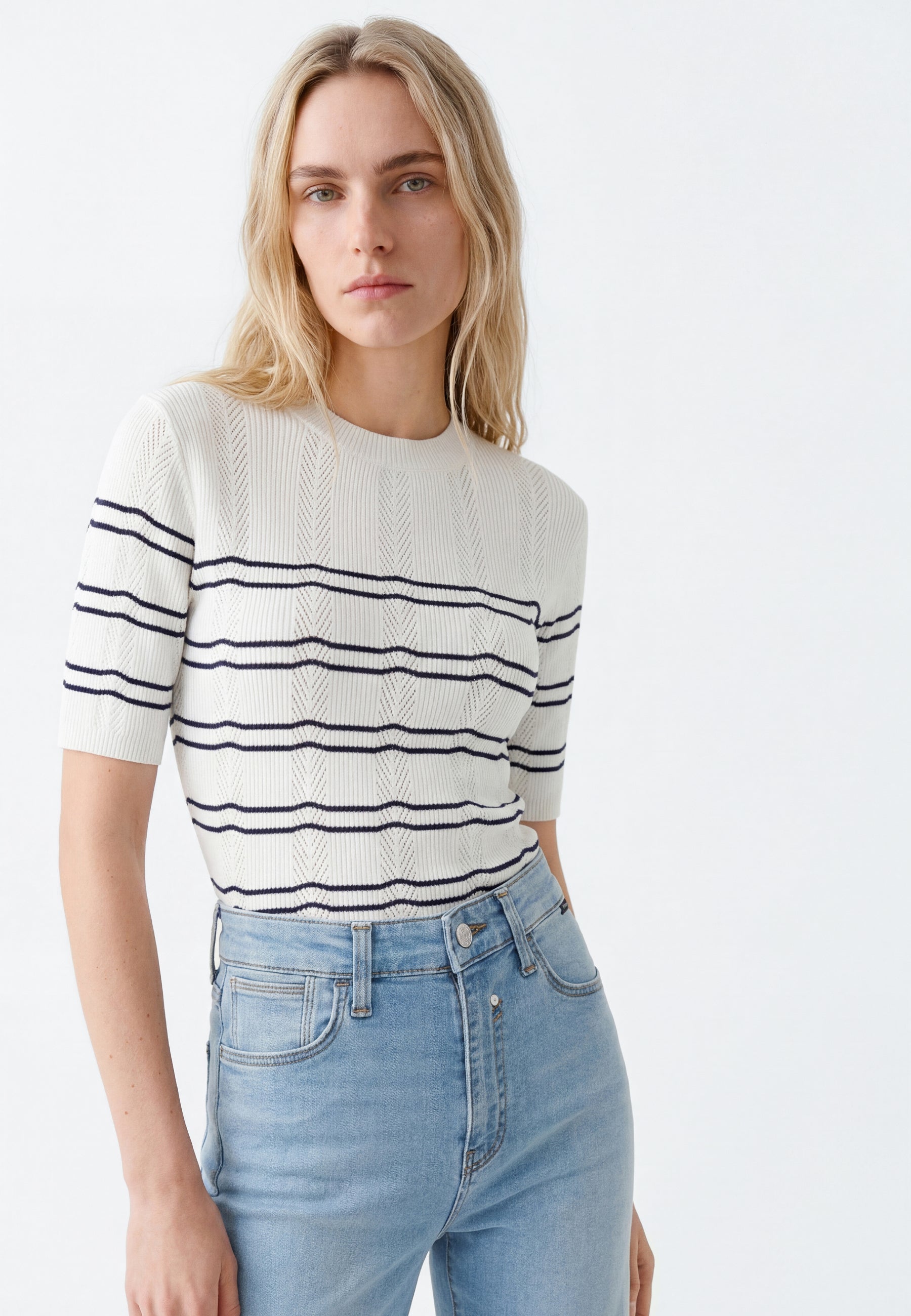 Short Sleeve Tricot in Peacoat Striped T-Shirts Mavi