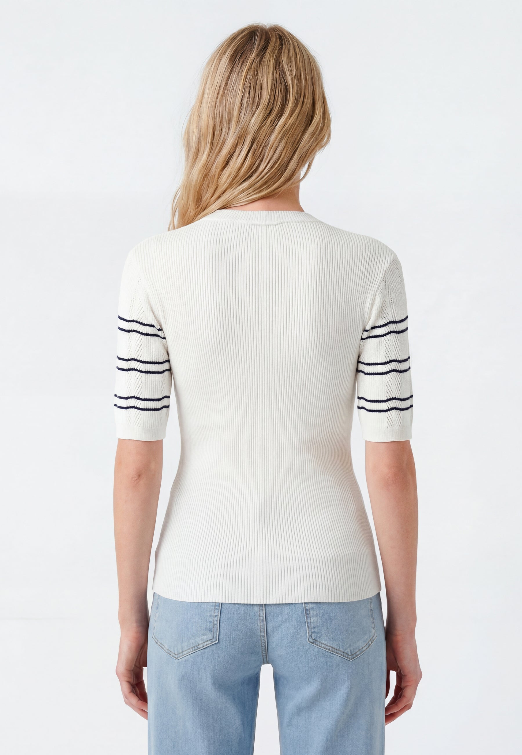 Short Sleeve Tricot in Peacoat Striped T-Shirts Mavi
