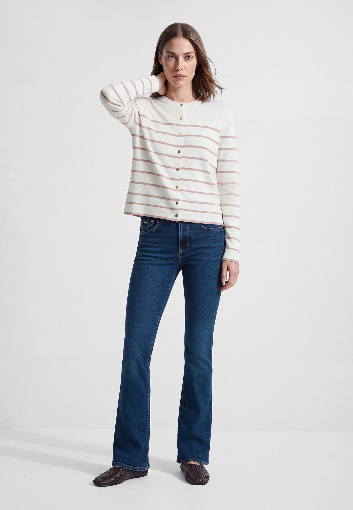 Strickjacke Buttoned in Woodrose Stripe Pullover Mavi
