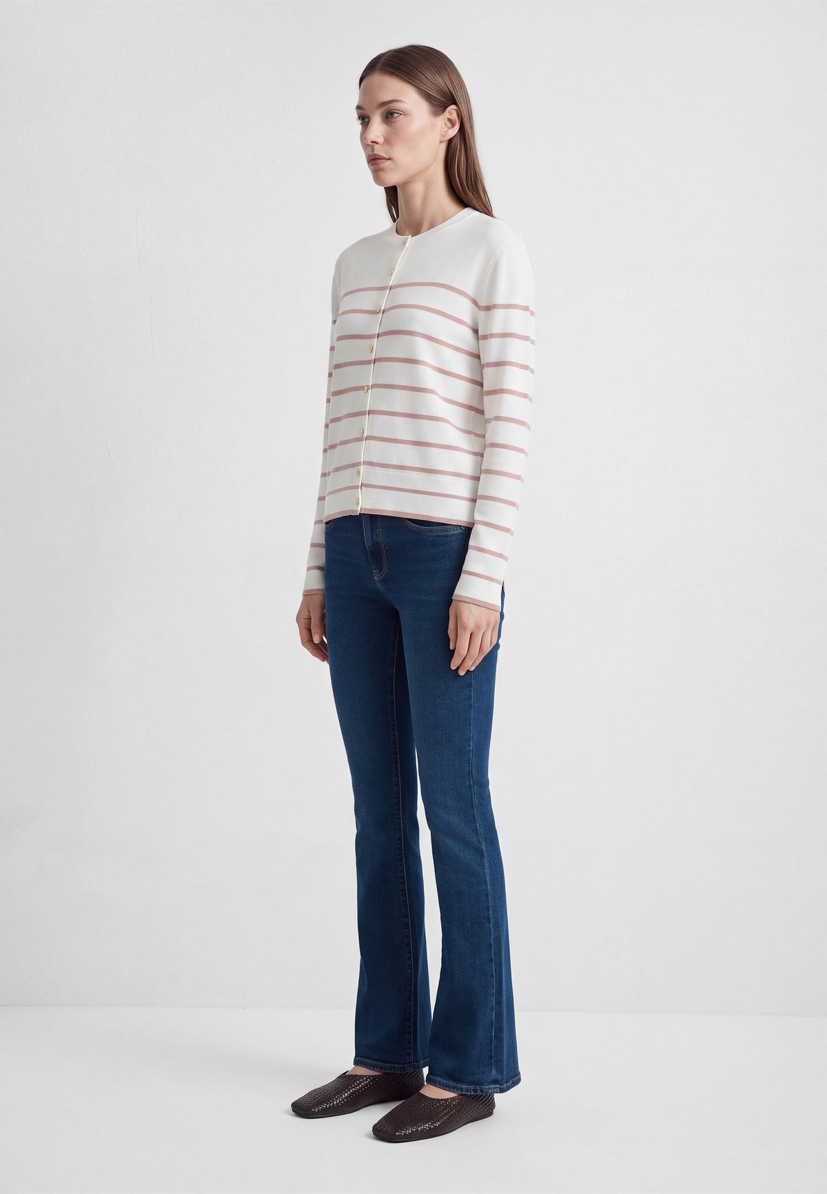 Strickjacke Buttoned in Woodrose Stripe Pullover Mavi