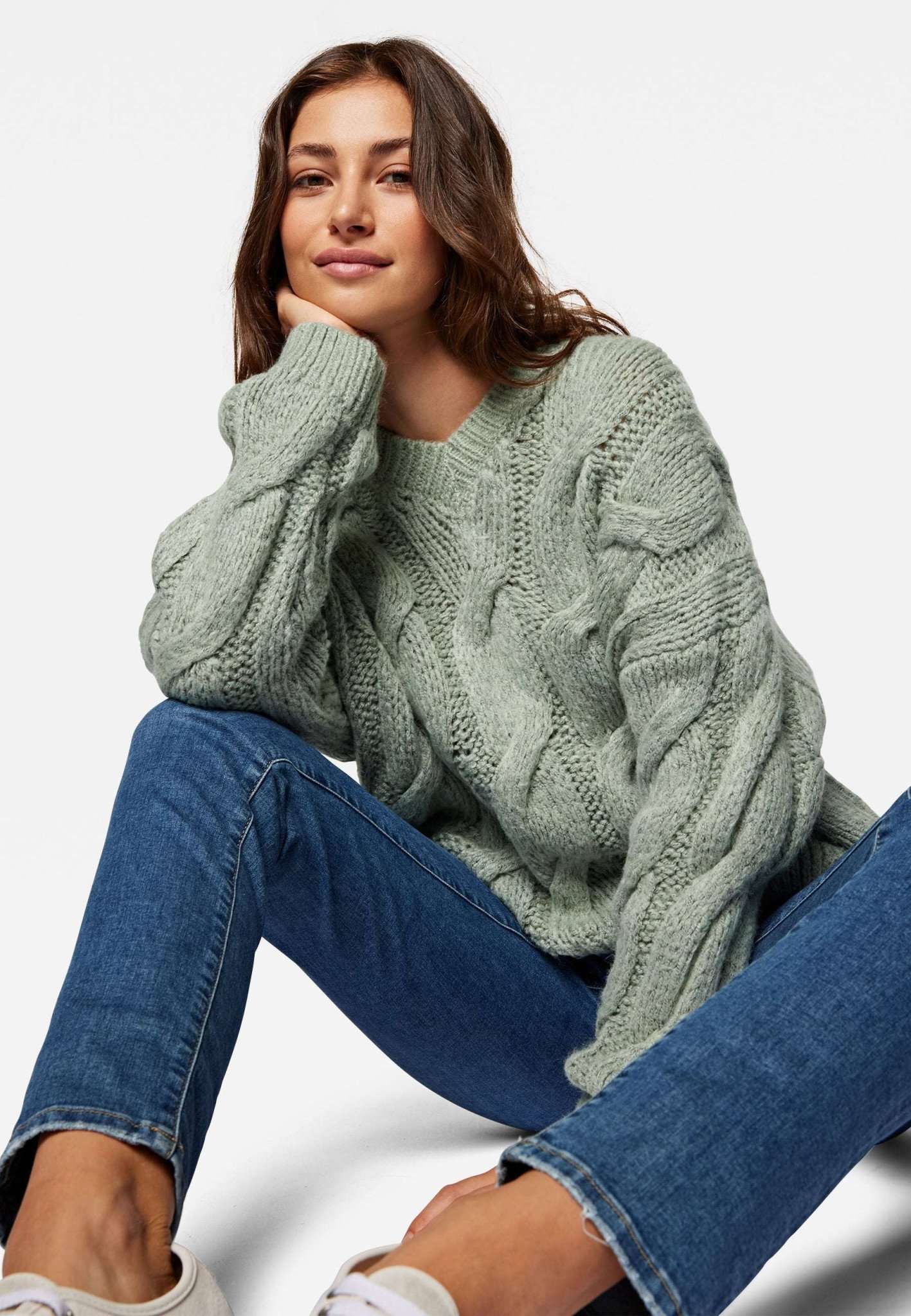 V Neck Sweater in Aqua Gray Pullover Mavi   