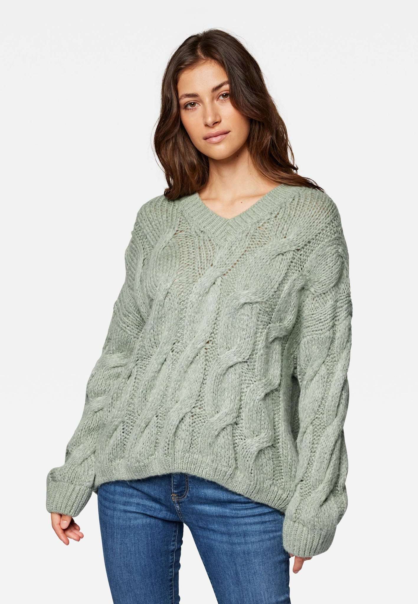 V Neck Sweater in Aqua Gray Pullover Mavi   