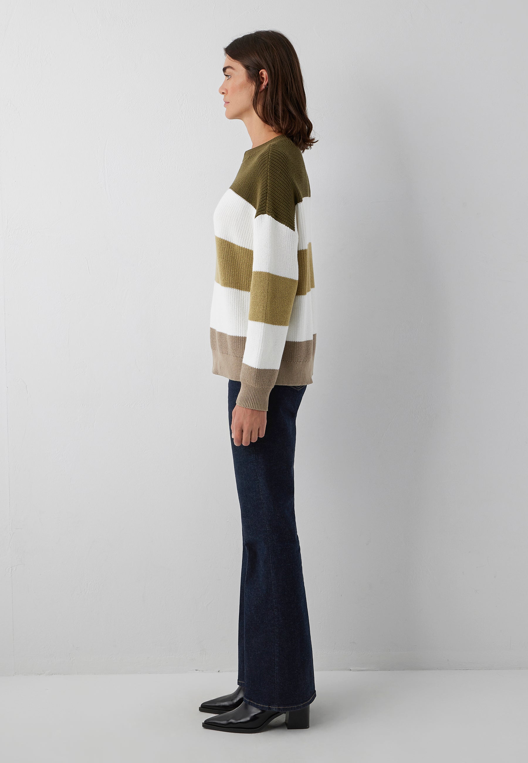 Pullover Striped in Dark Olive Pullover Mavi