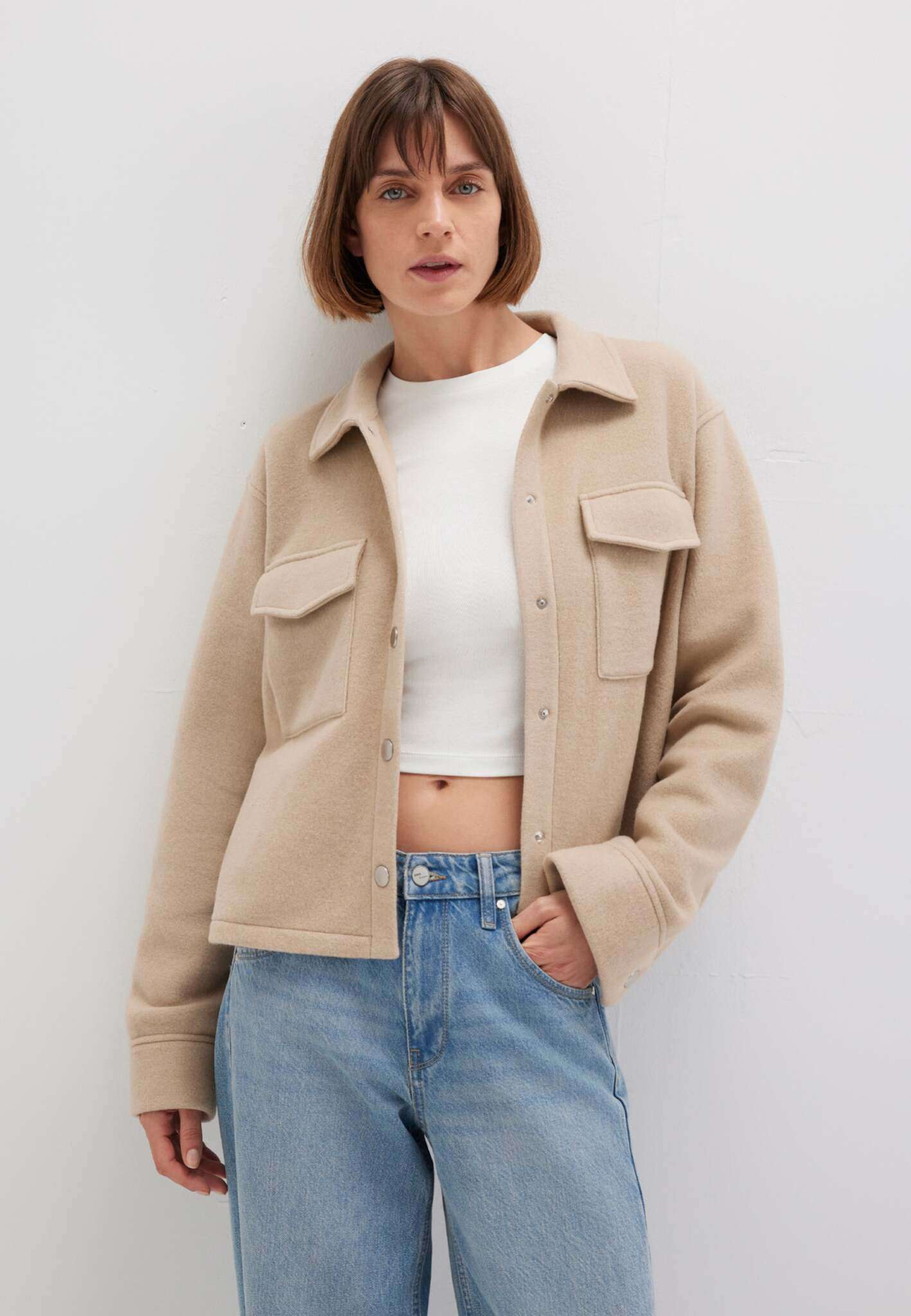 Button Sweatshirt in Cobblestone Melange Jacken Mavi