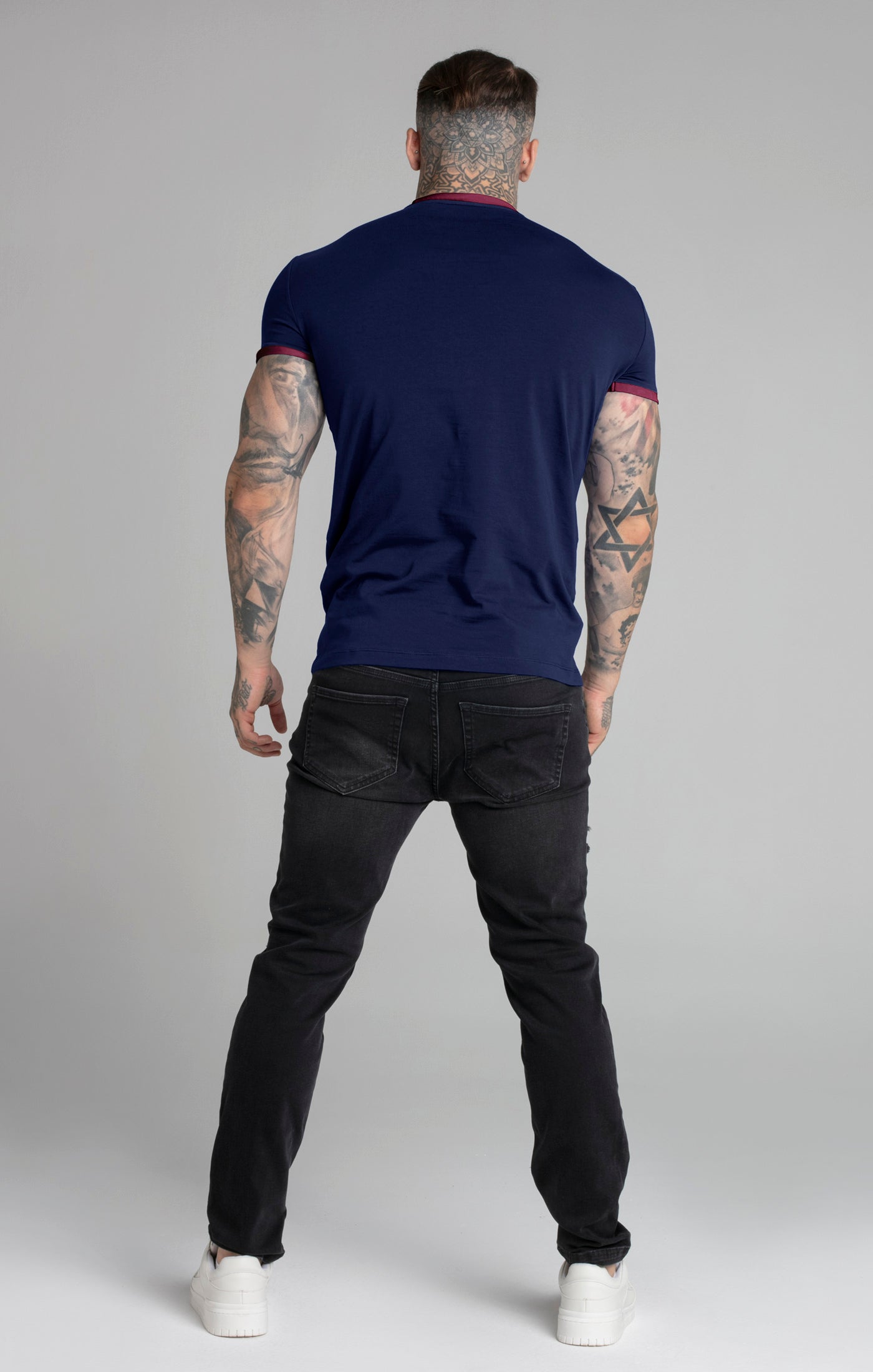 Short Sleeve Ringer T-Shirt in Navy T-Shirts SikSilk   