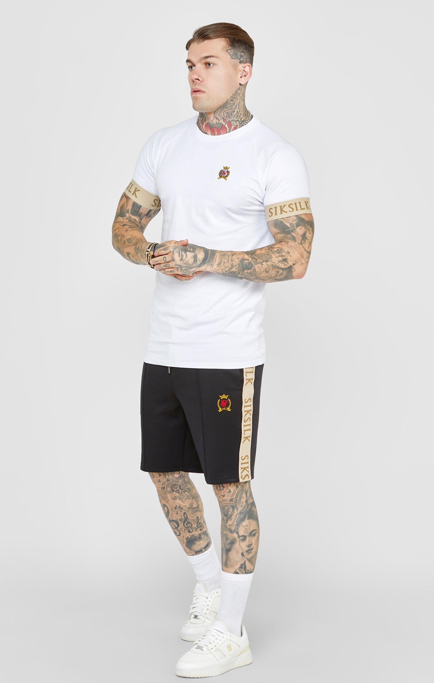 Crest Elasticated Cuff T-Shirt in White T-Shirts SikSilk   