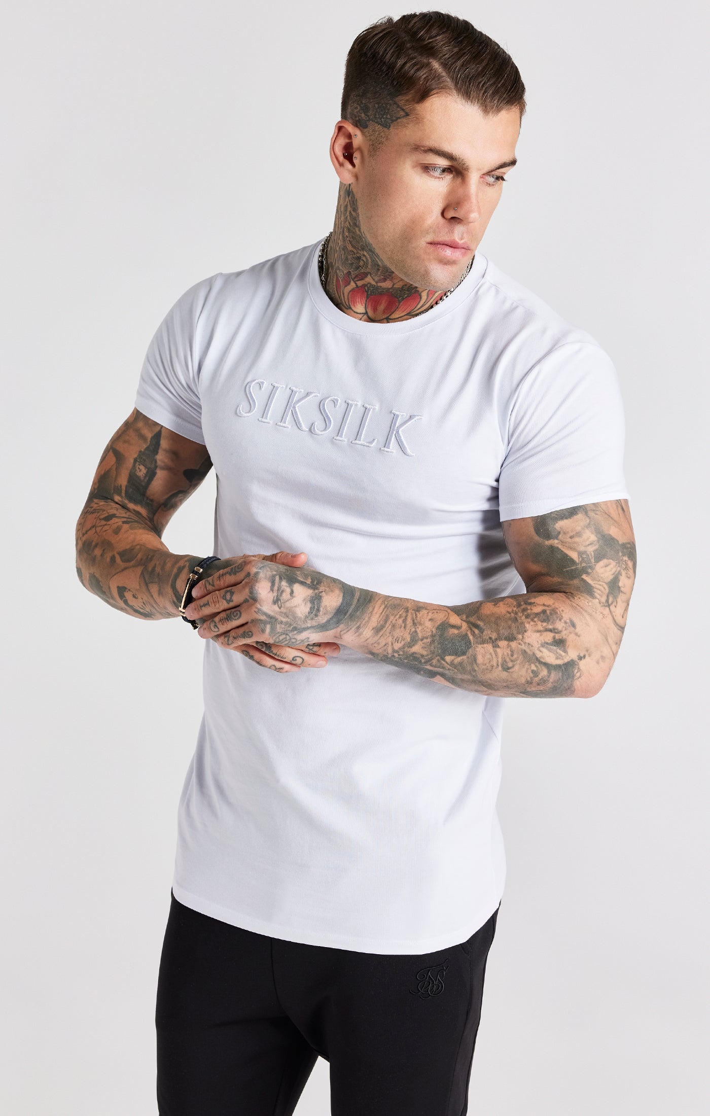 Embroidered Muscle Fit T-Shirt in White T-Shirts SikSilk   