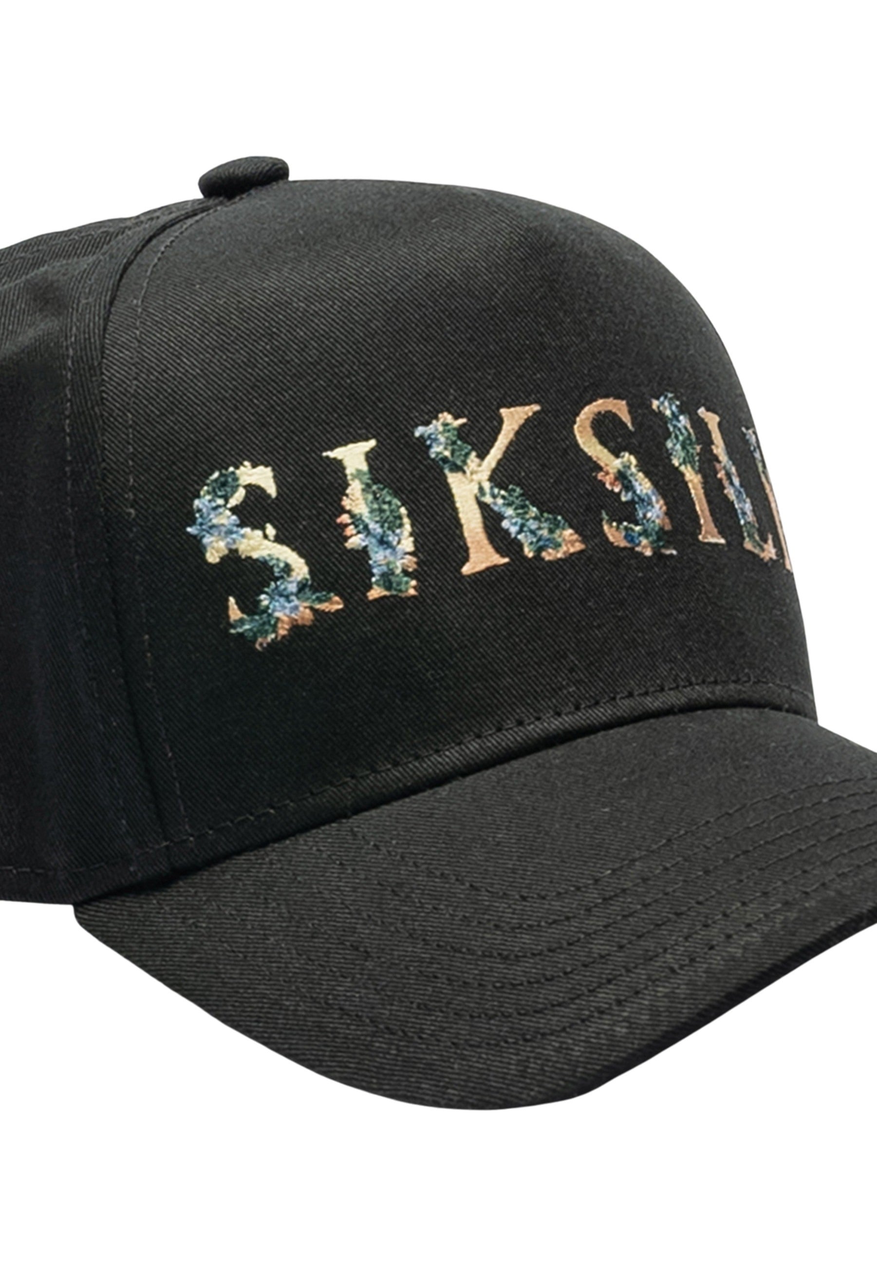 Floral Embroidery Trucker Cap in Black Caps SikSilk   