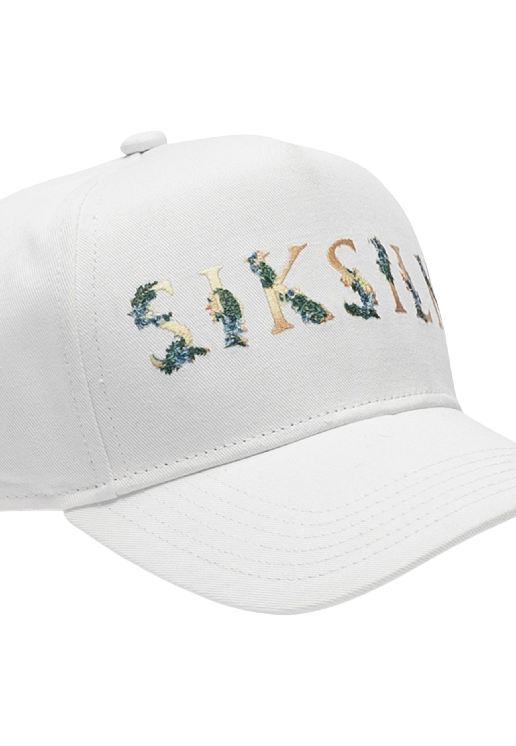 Floral Embroidery Trucker Cap in White Caps SikSilk   