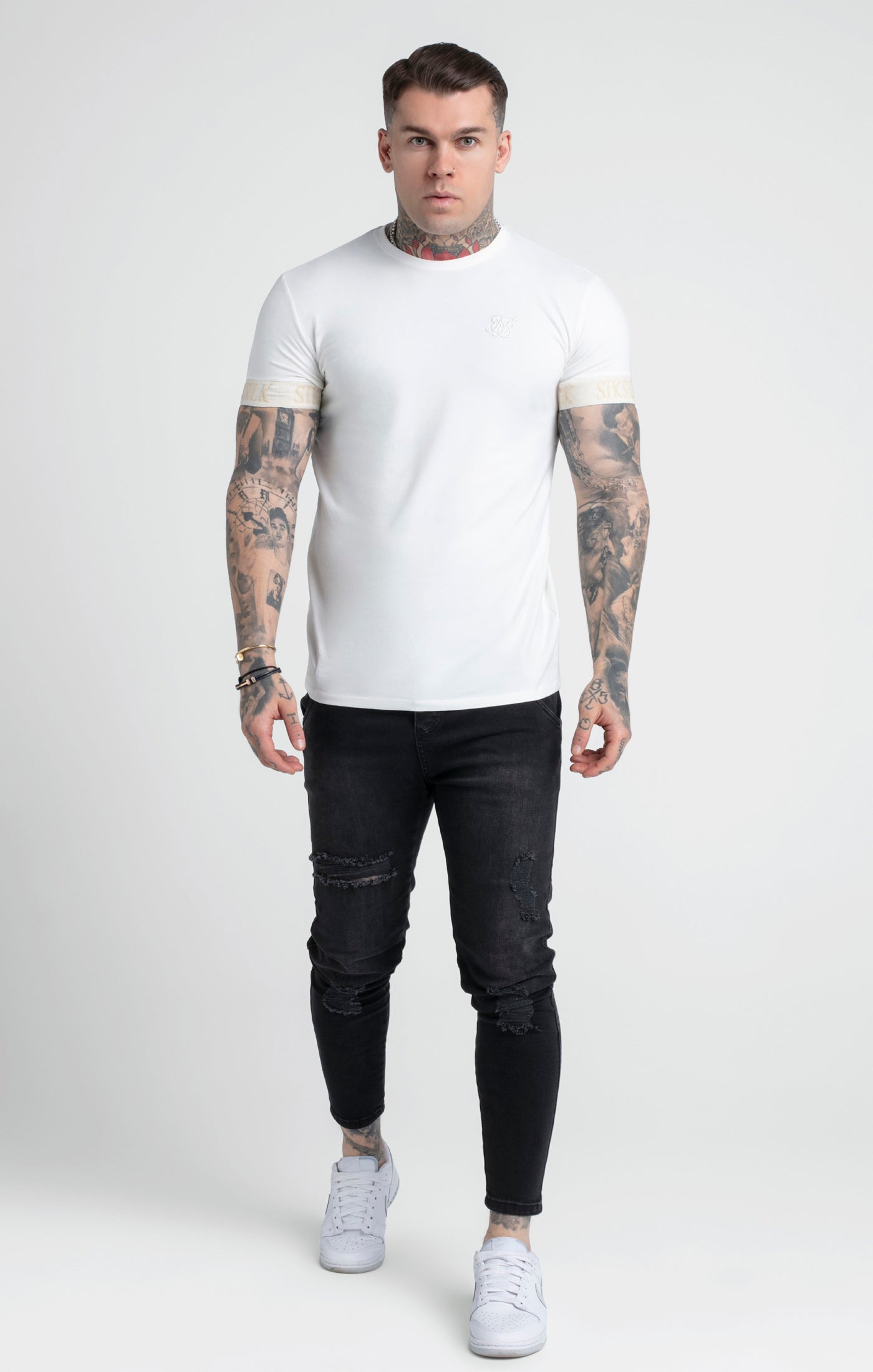 Elastic Cuff T-Shirt in Ecru T-Shirts SikSilk   