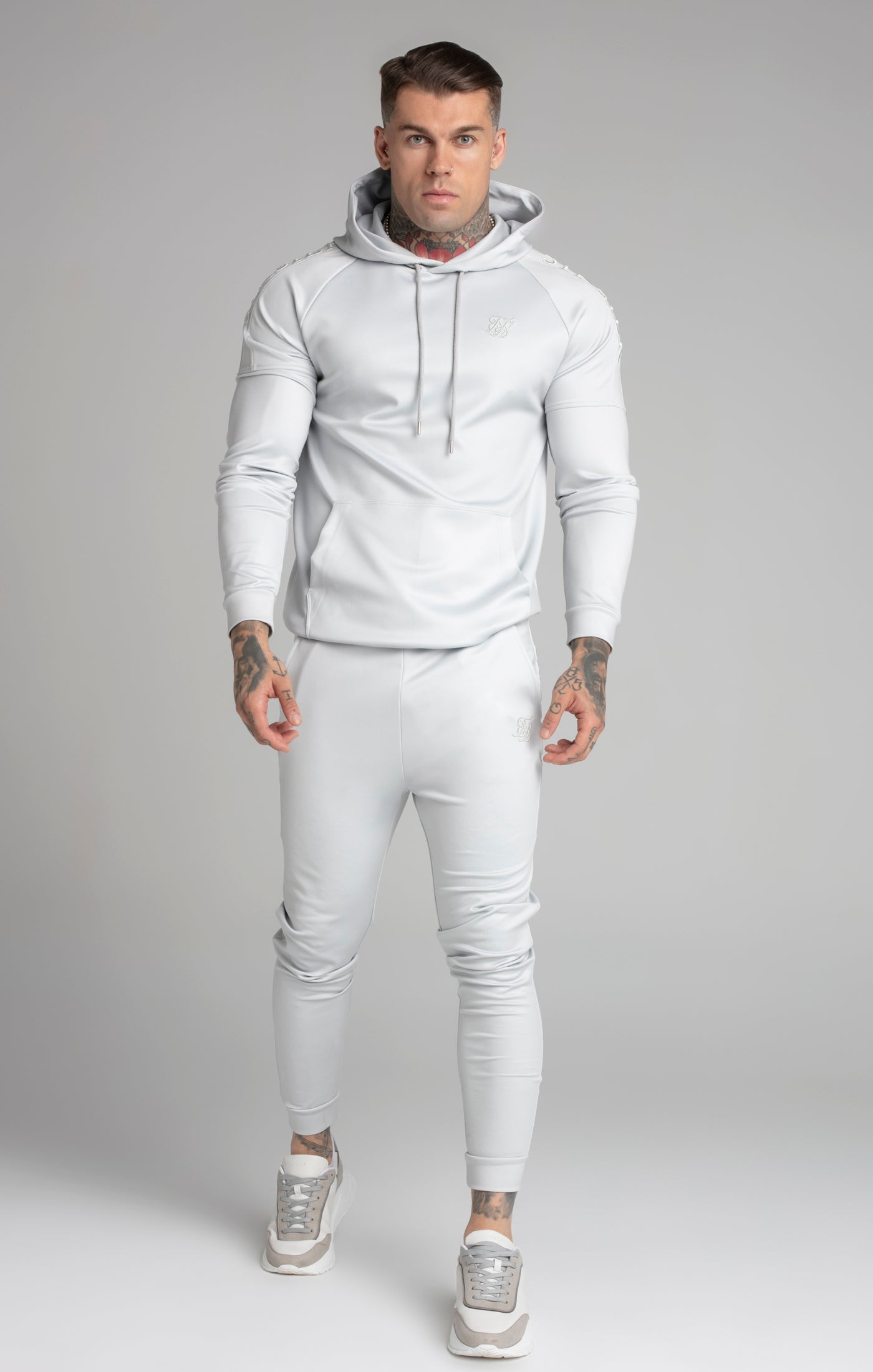 Embroidered Panel Cuffed Pant in Grey Hosen SikSilk   
