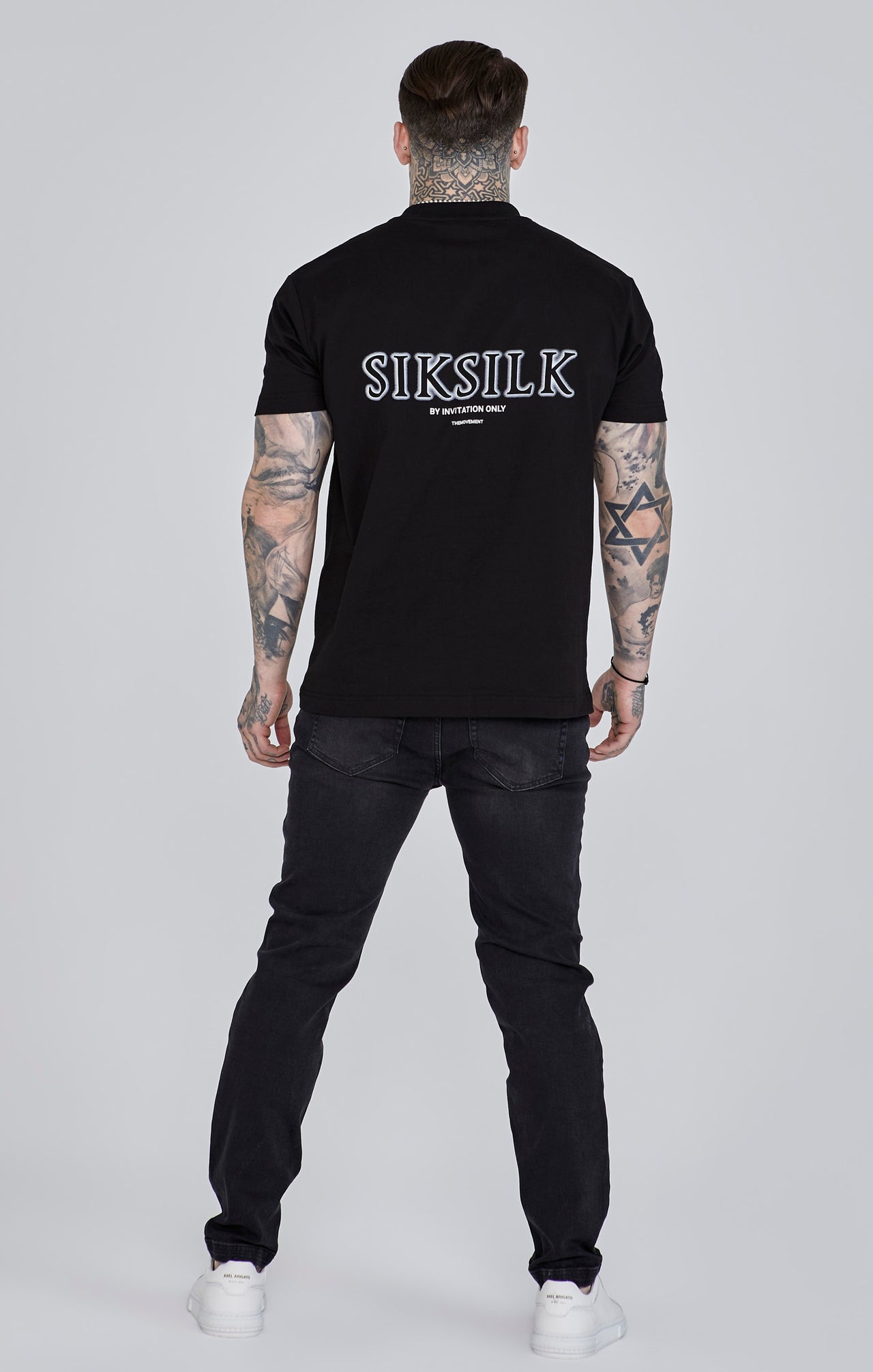 Distressed Slim Fit Jeans in Black Jeans SikSilk   