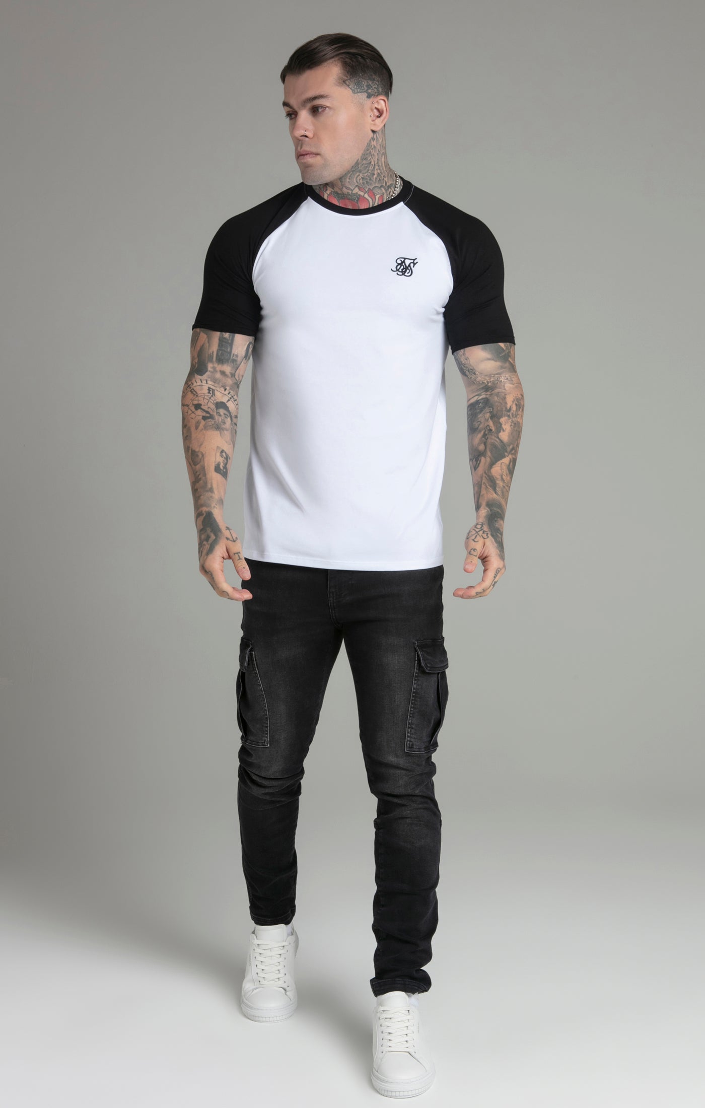Raglan T-Shirt in White/Black T-Shirts SikSilk   