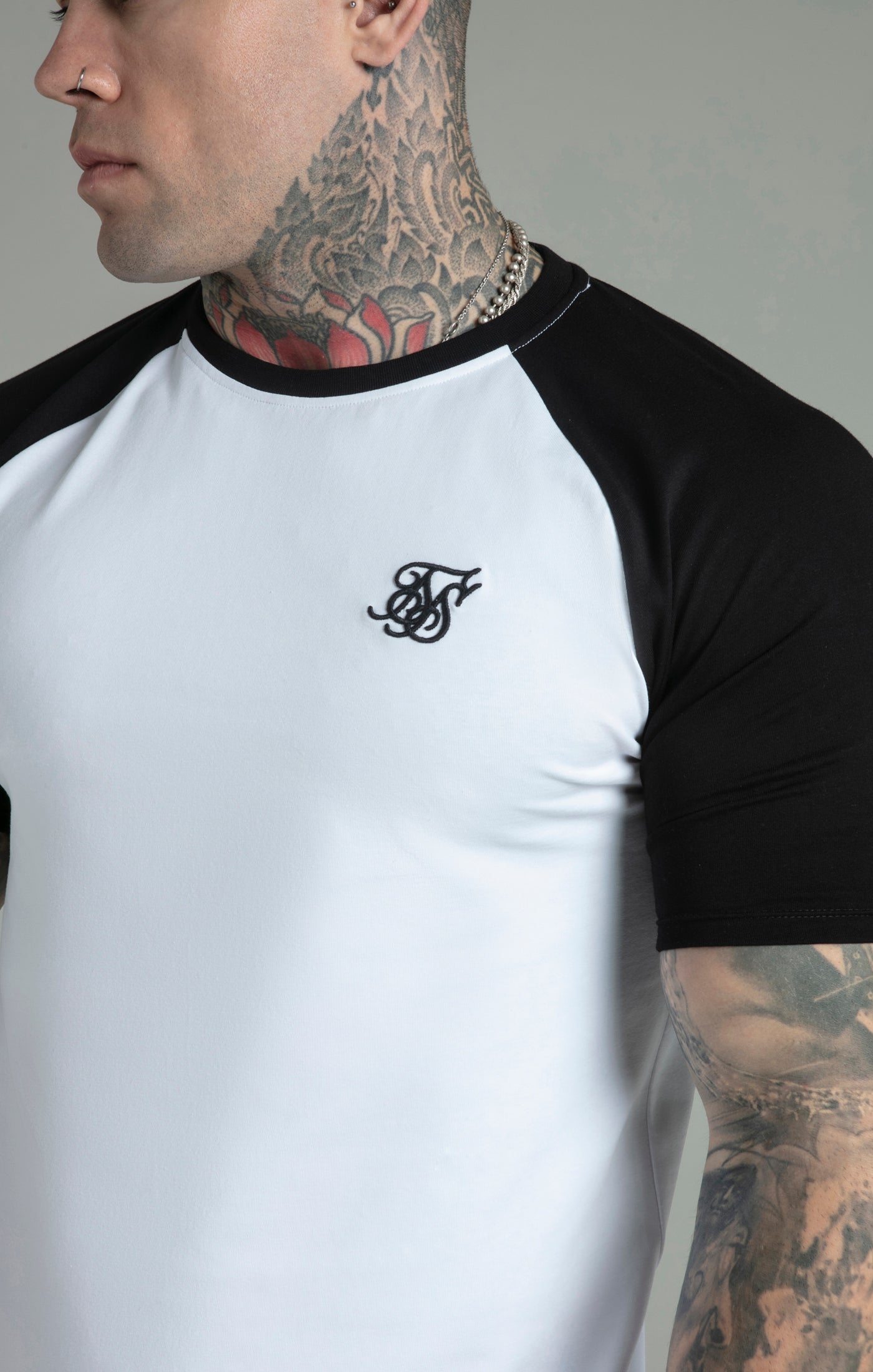 Raglan T-Shirt in White/Black T-Shirts SikSilk   