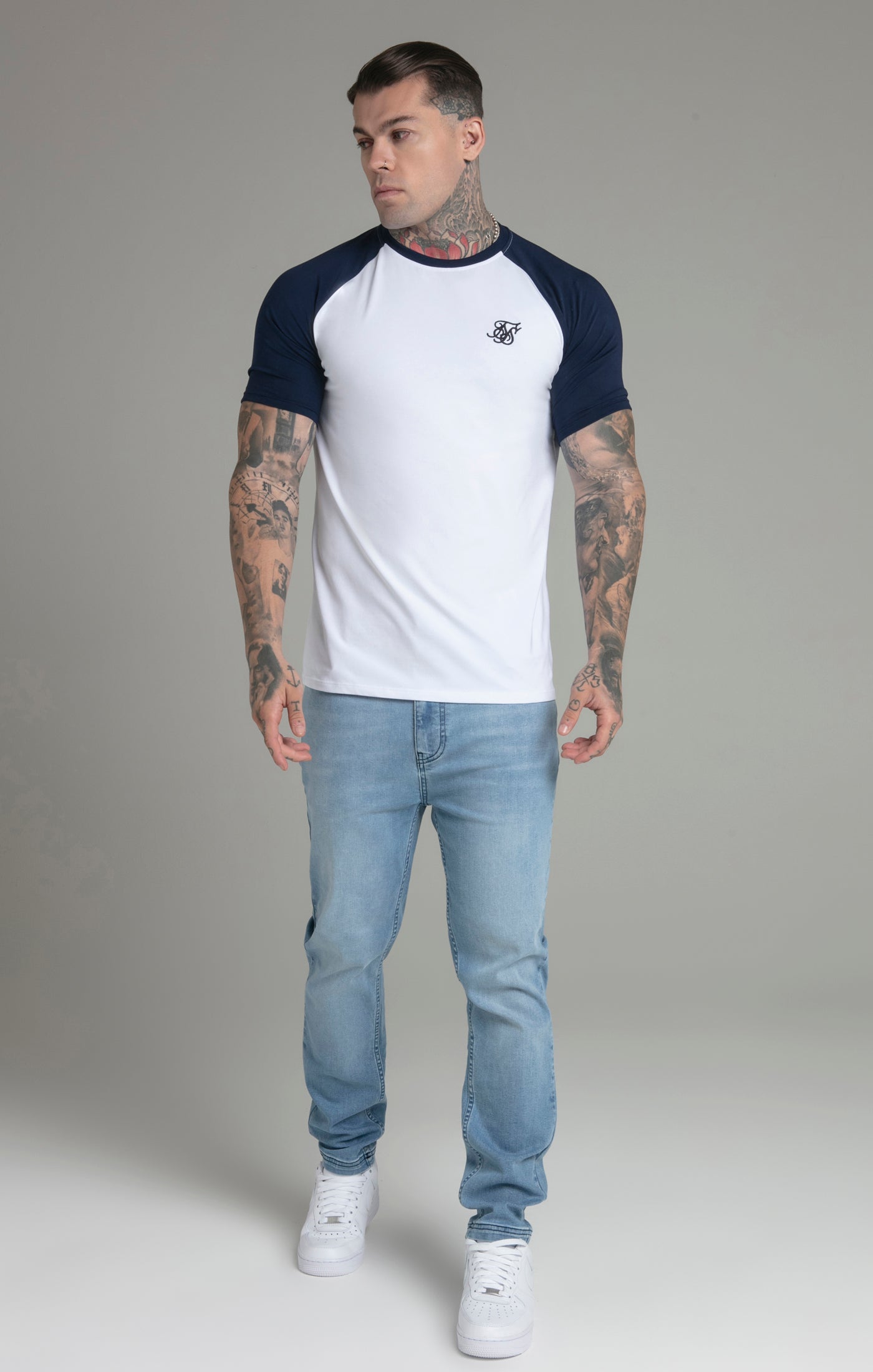 Raglan T-Shirt in White/Navy T-Shirts SikSilk   