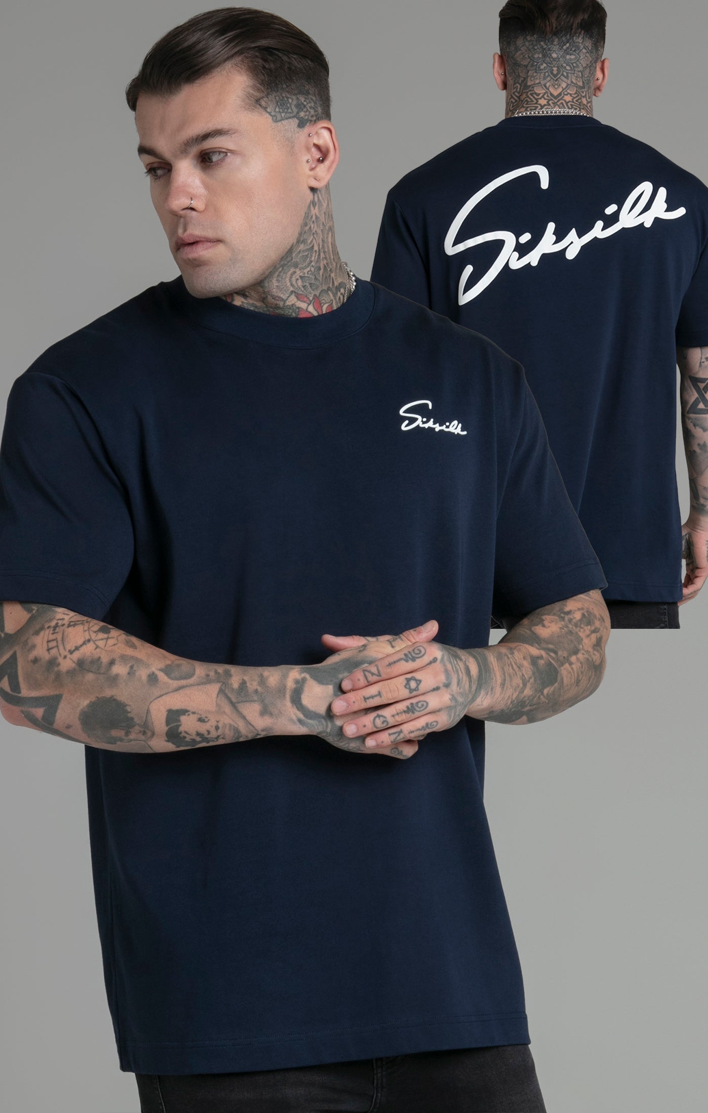 Script T-Shirt in Blue T-Shirts SikSilk   