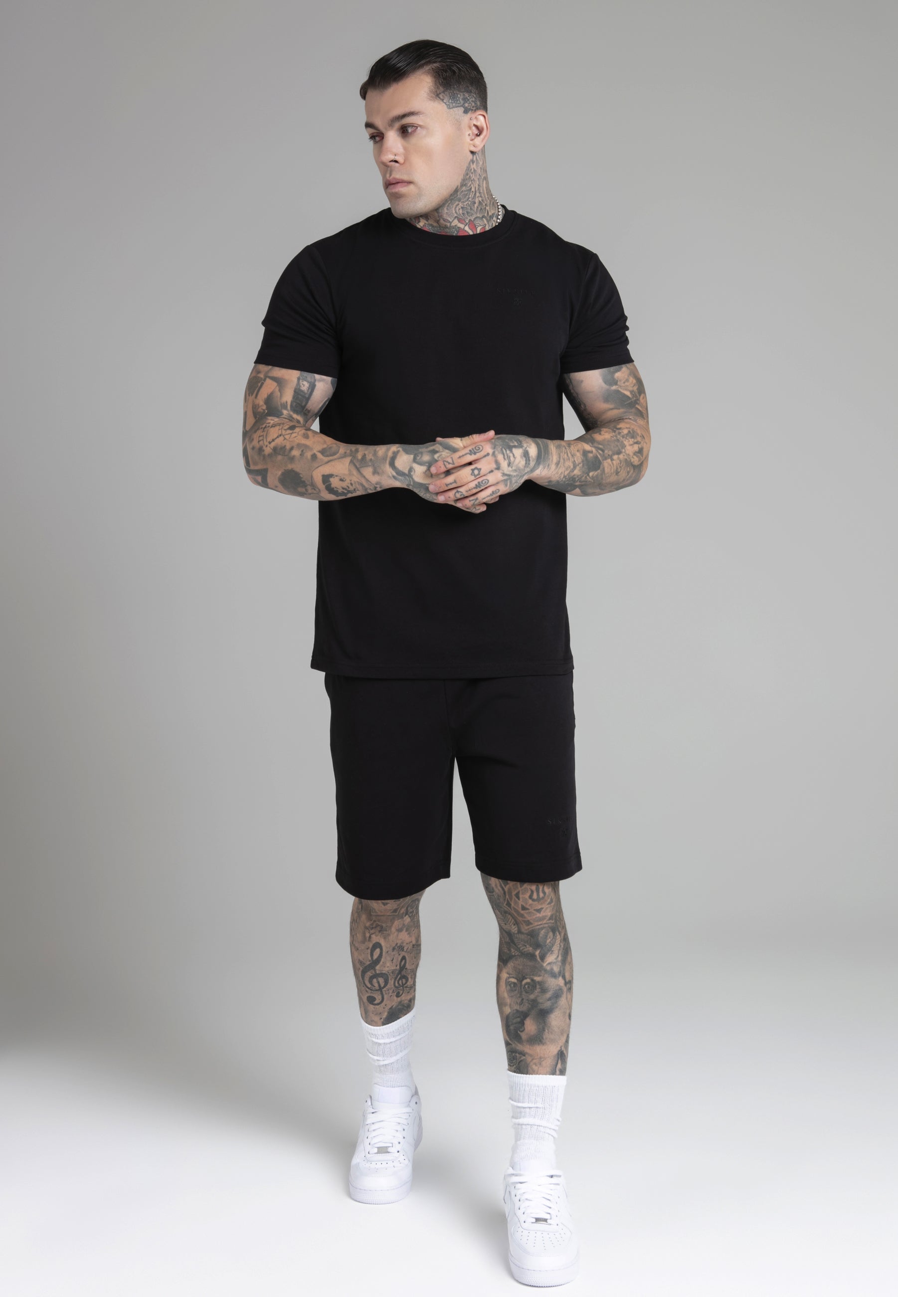 T-Shirt and Shorts Set in Black Sets SikSilk   