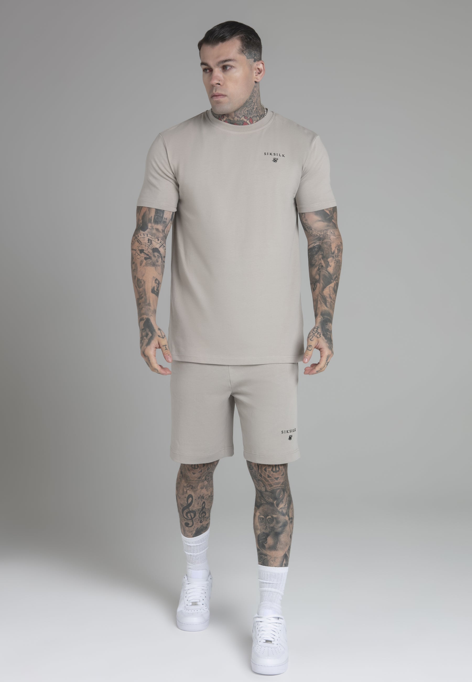 T-Shirt and Shorts Set in Beige Sets SikSilk   