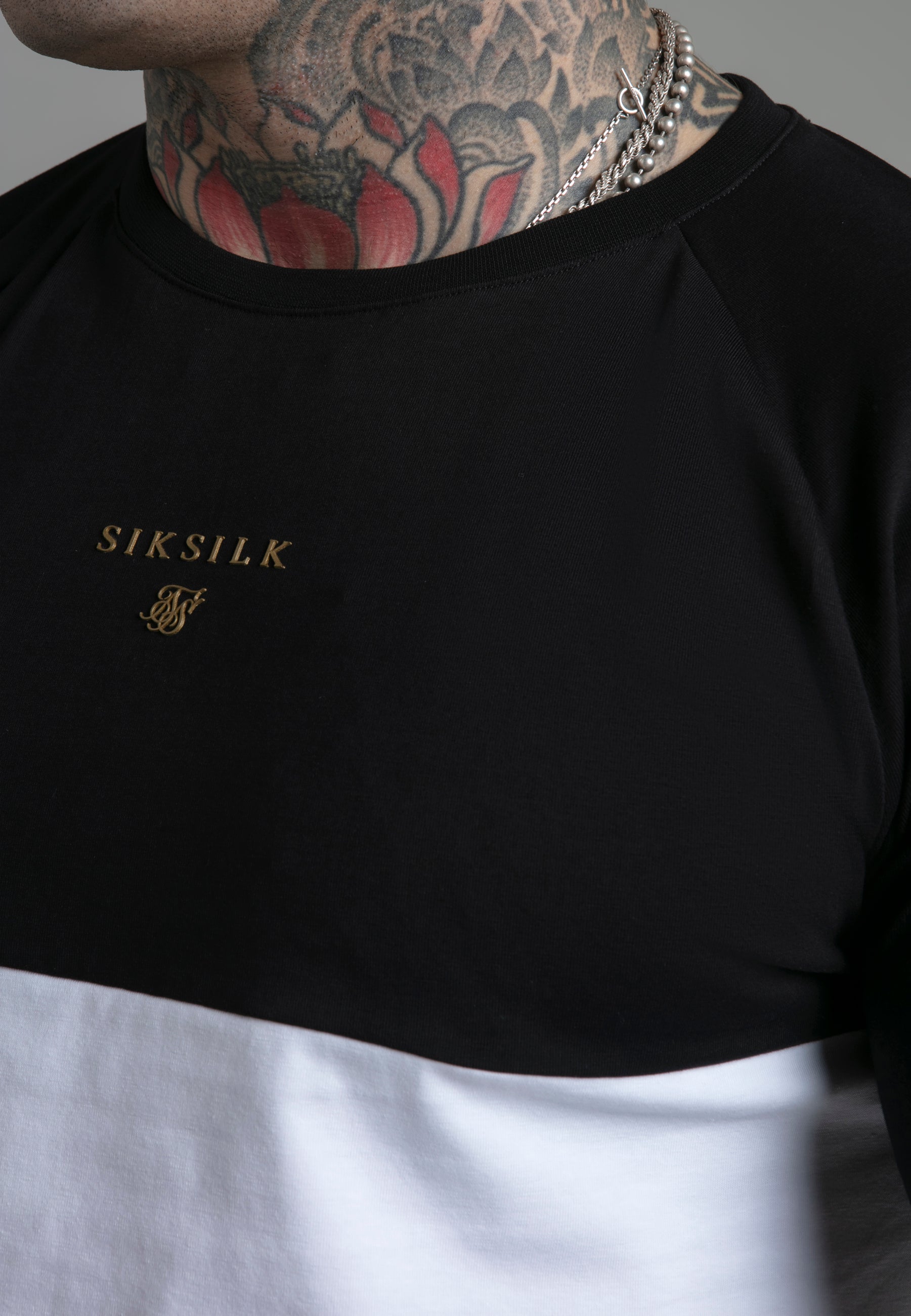 Cut and Sew T-Shirt in Black, White T-Shirts SikSilk   