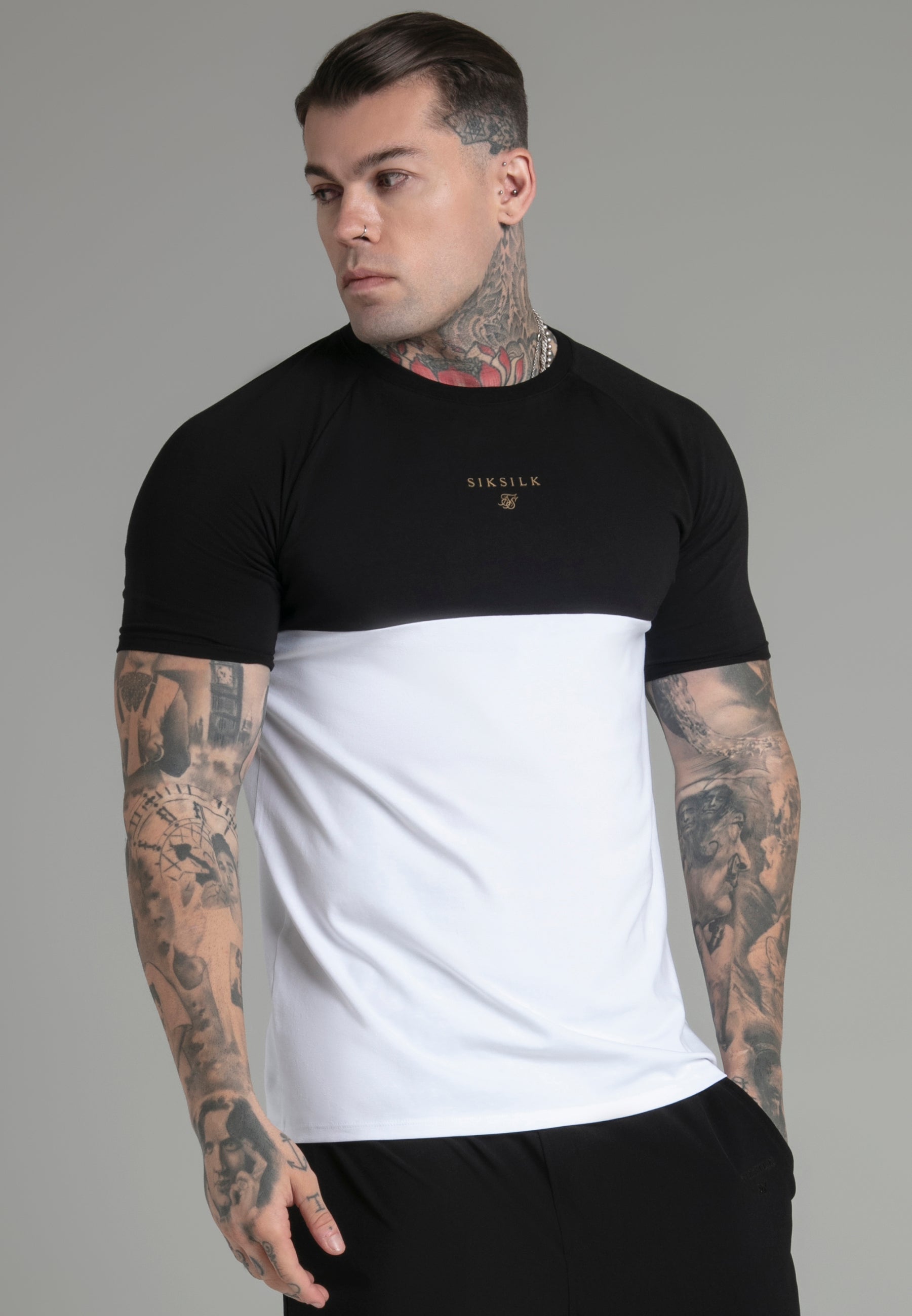 Cut and Sew T-Shirt in Black, White T-Shirts SikSilk   