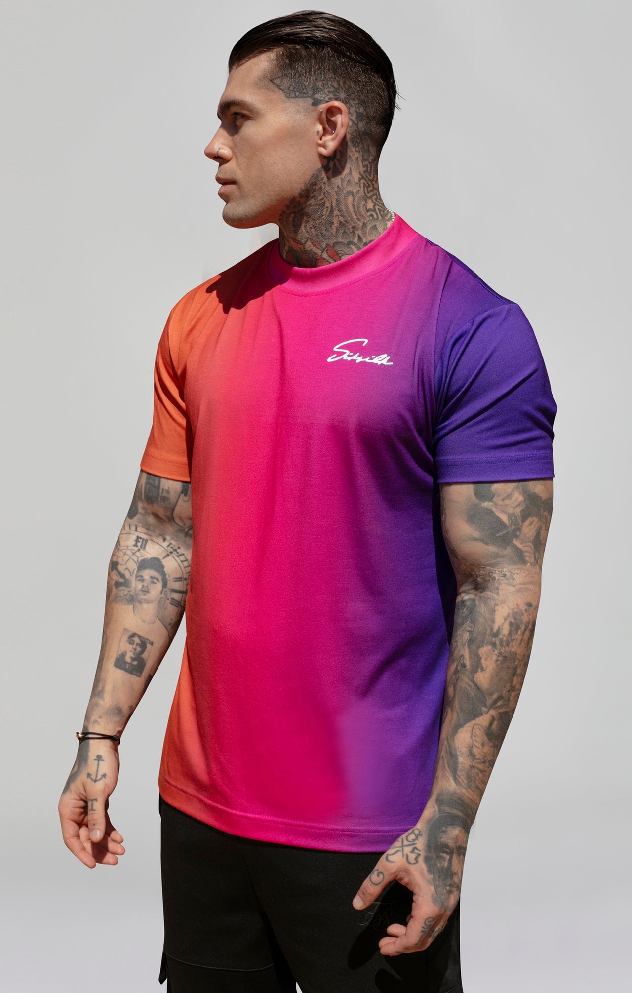 Script Fade T-Shirt in Pink, Purple T-Shirts SikSilk   