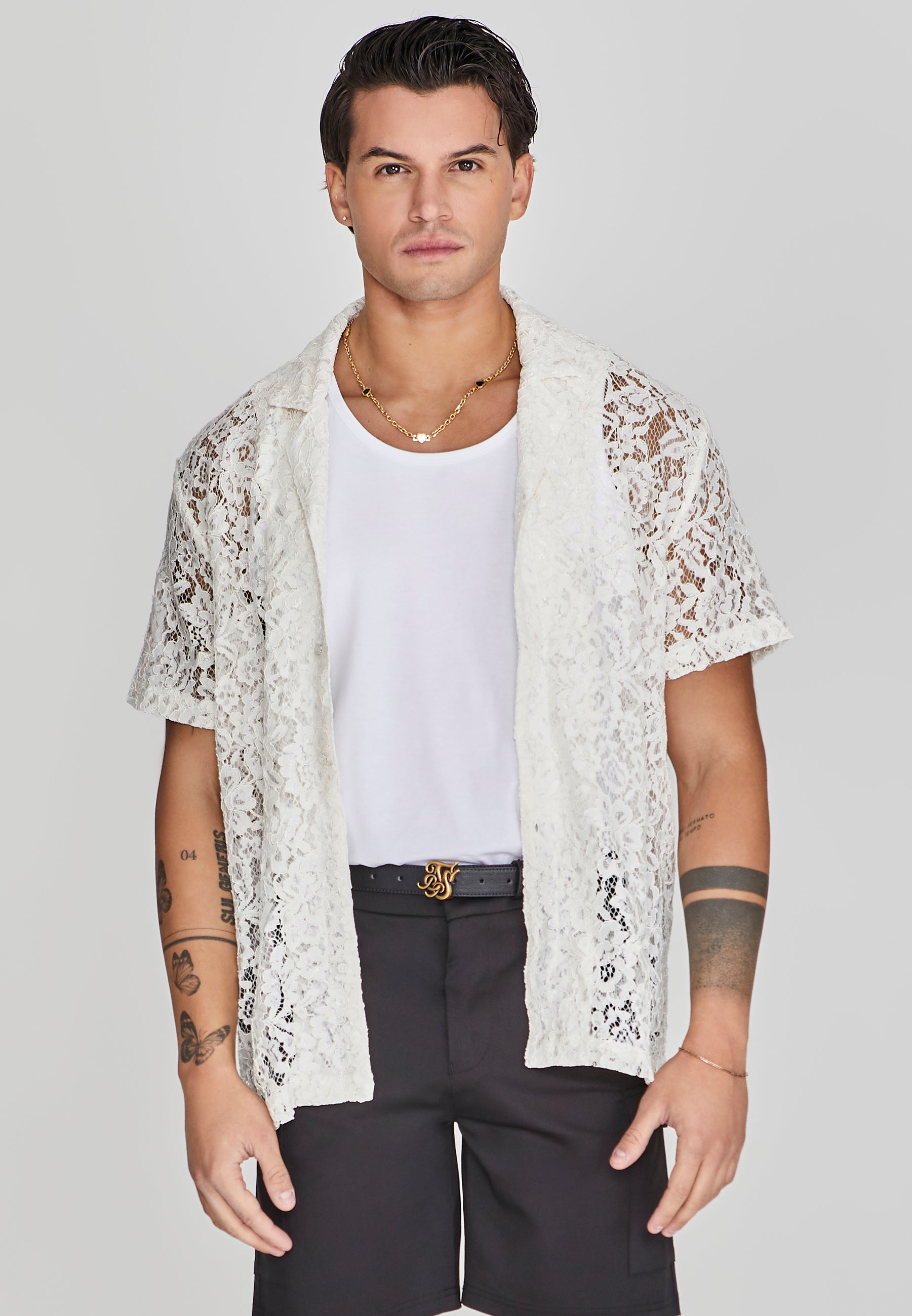 Lace Resort Shirt in Ecru Hemden SikSilk   