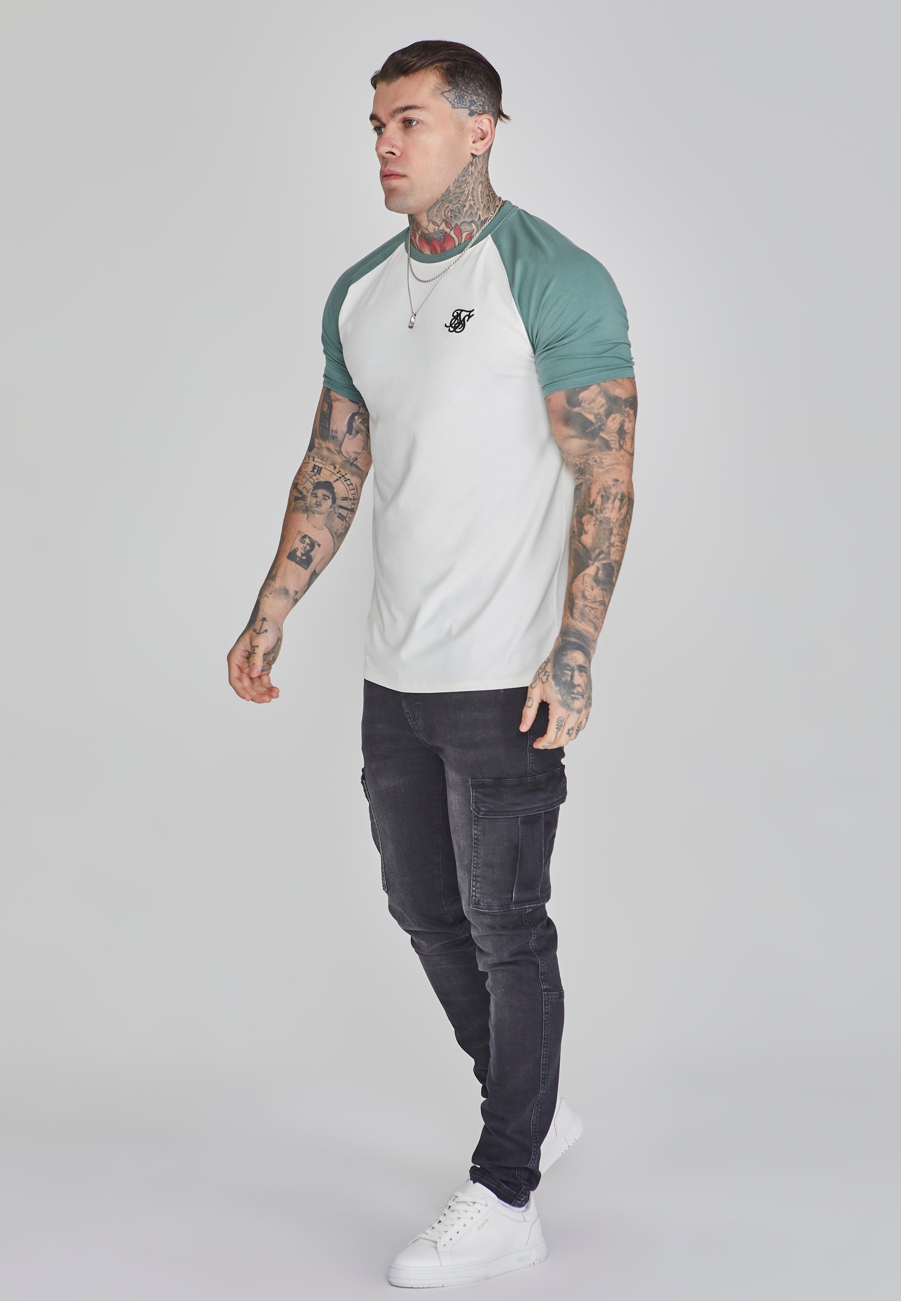 Raglan T-Shirt in Ecru/Green T-Shirts SikSilk   