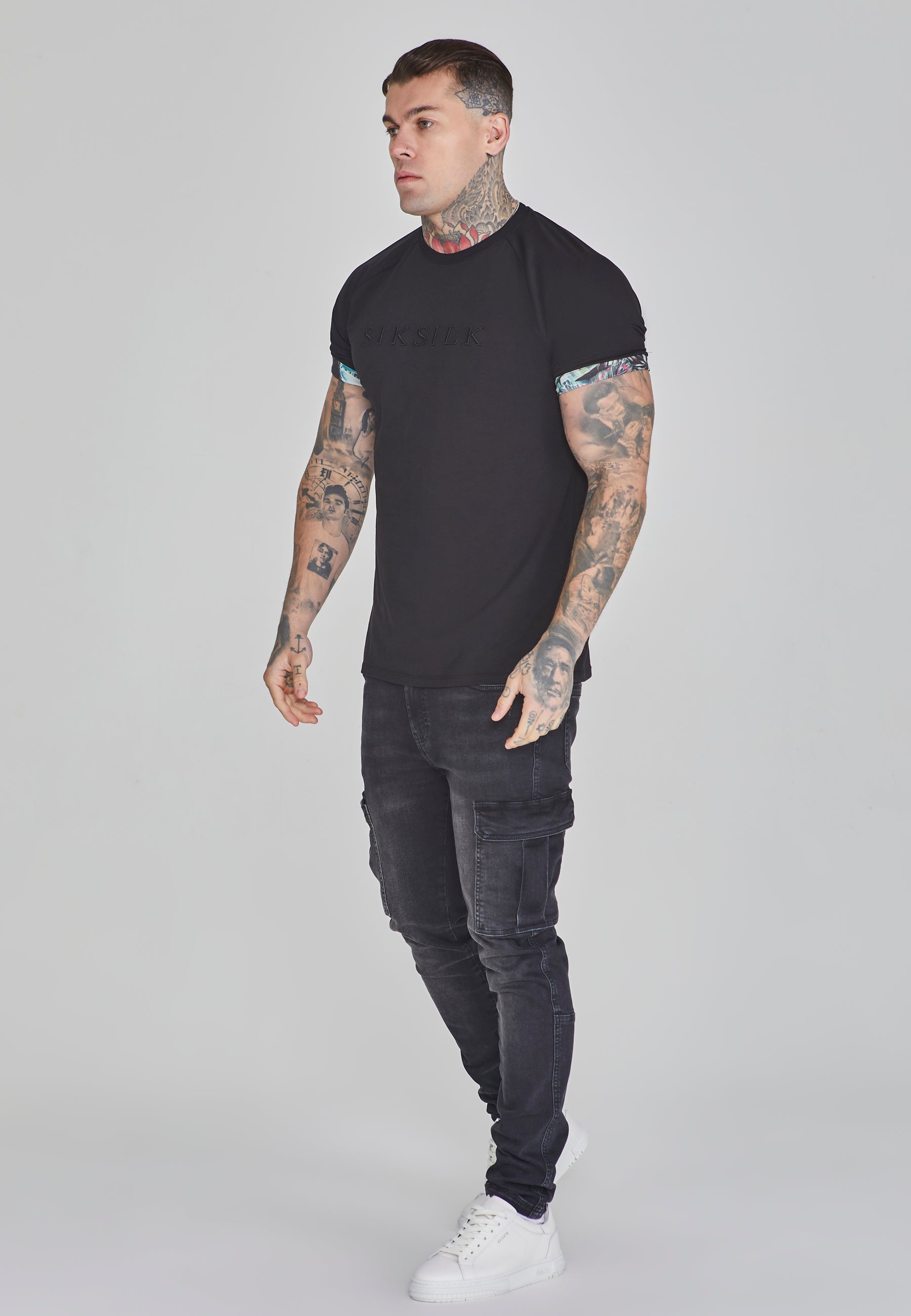 Roll Sleeve T-Shirt in Black T-Shirts SikSilk   