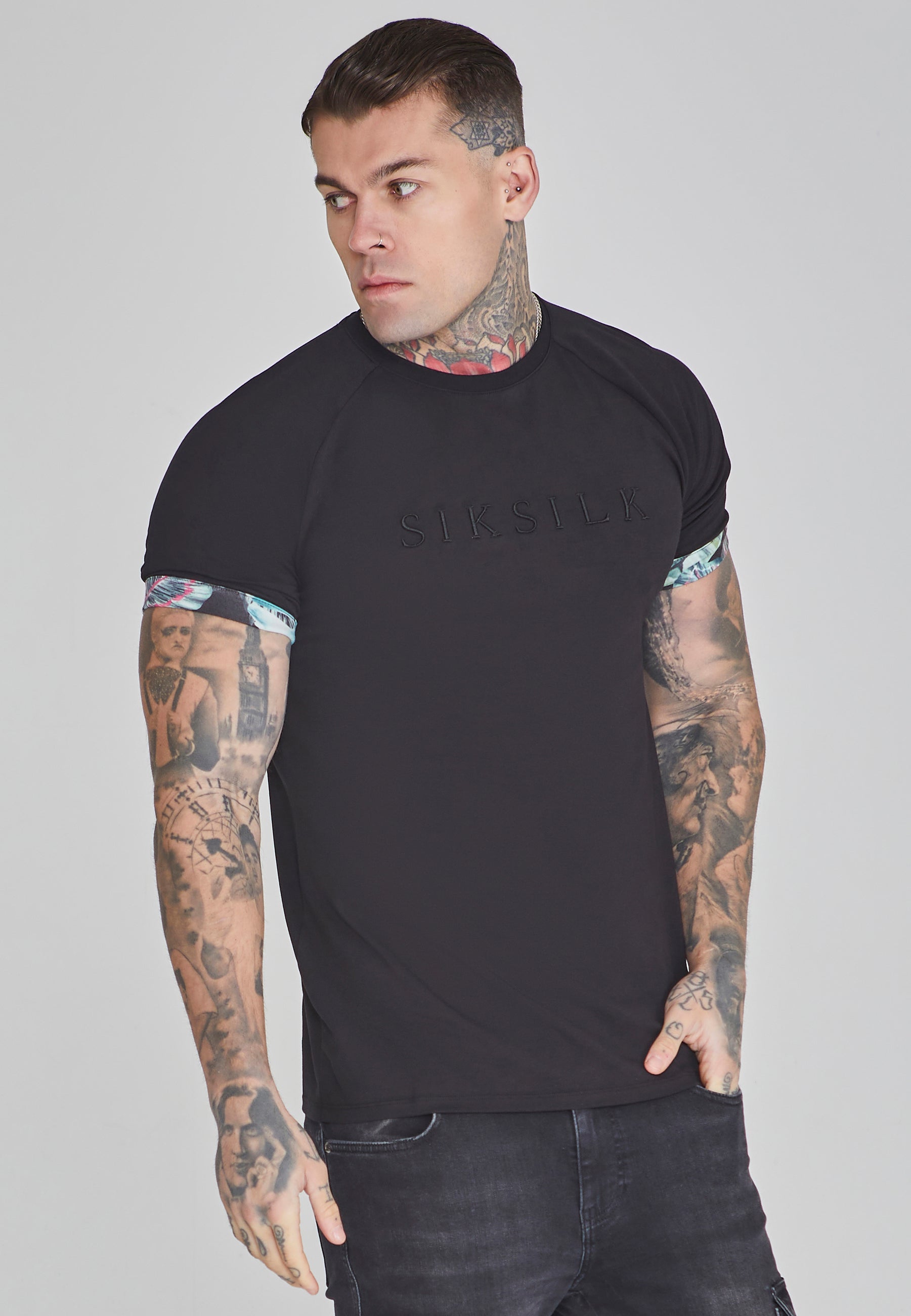 Roll Sleeve T-Shirt in Black T-Shirts SikSilk   