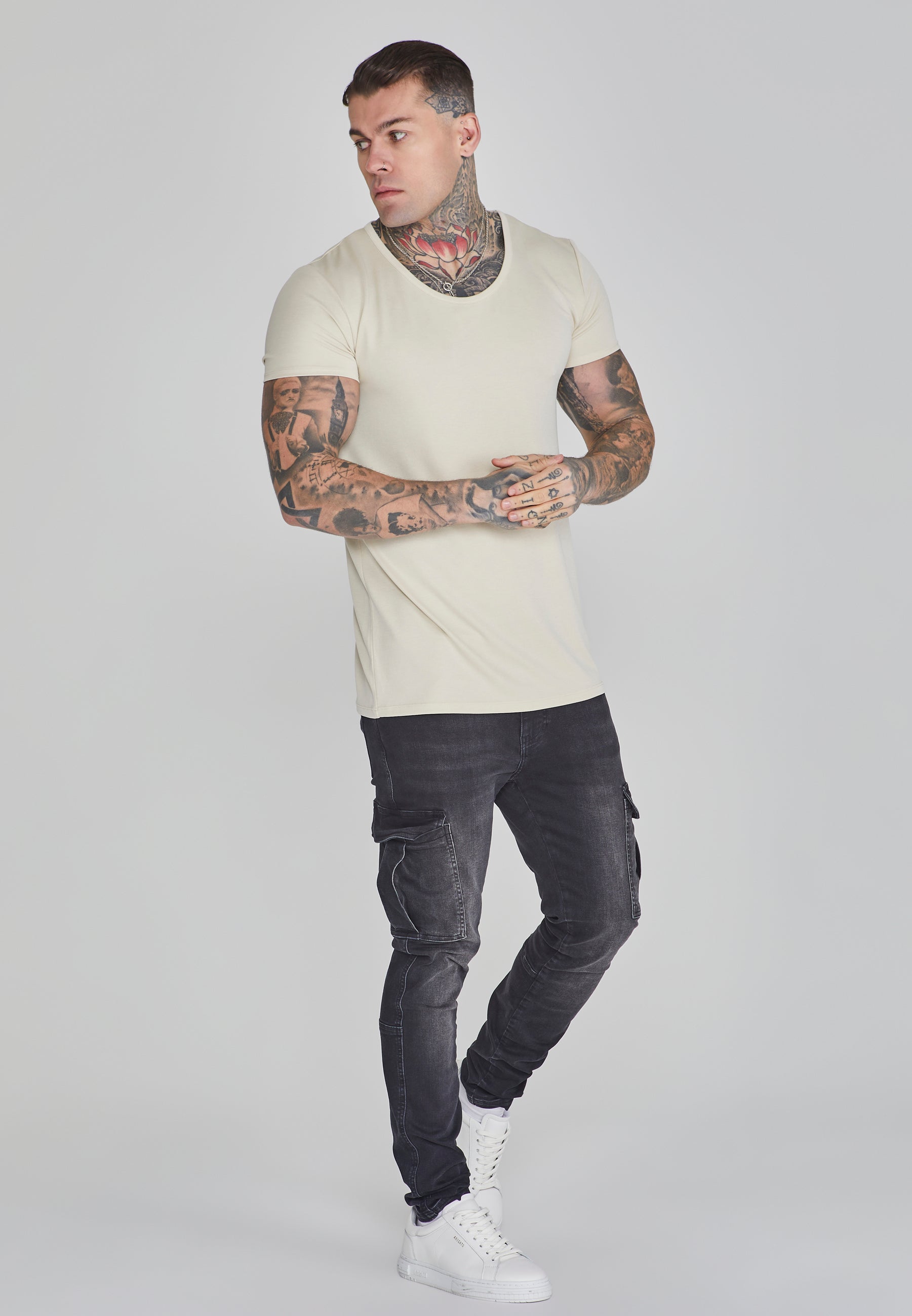 Muscle Fit T-Shirt in Ecru T-Shirts SikSilk   