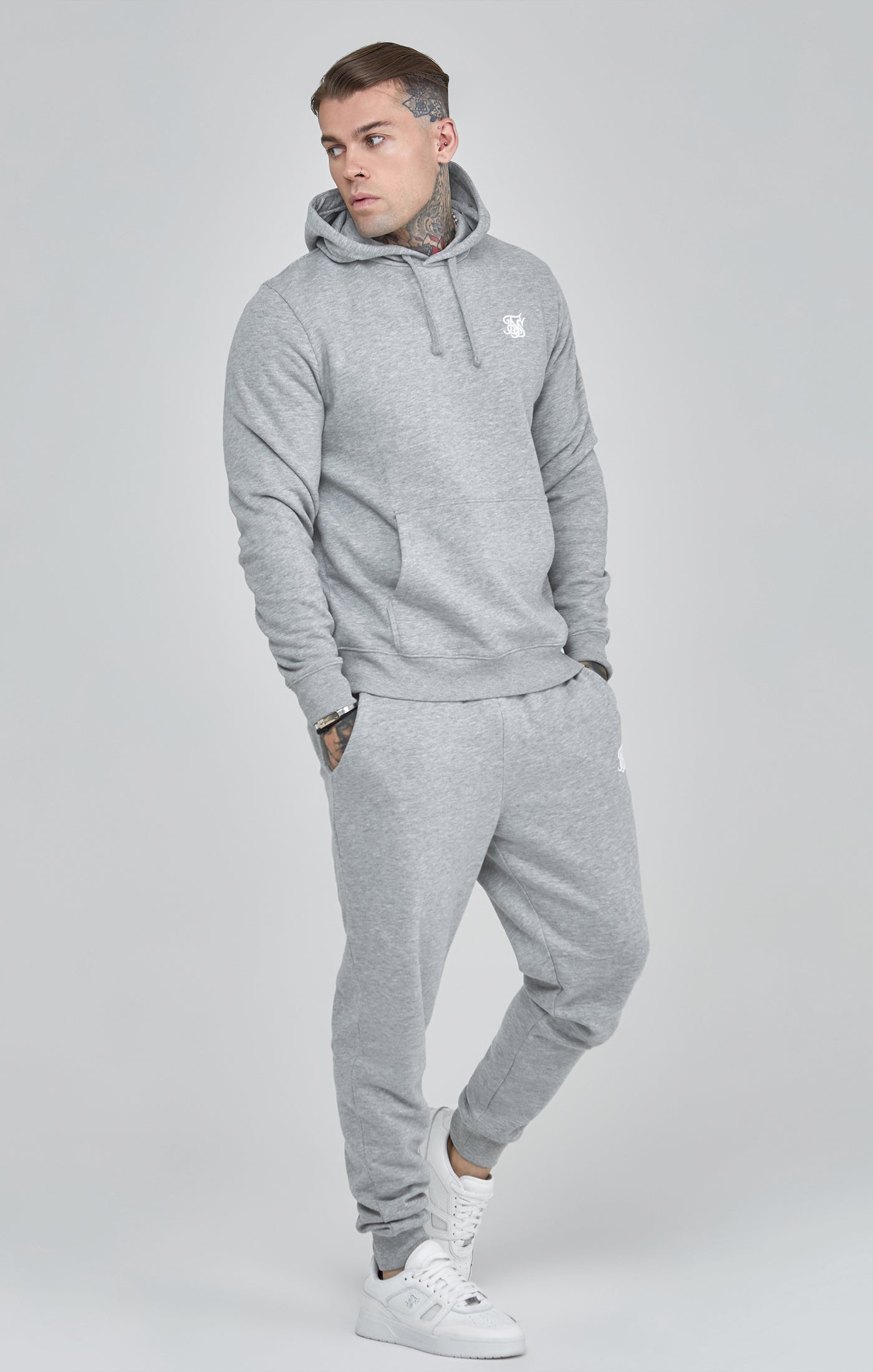 Essentials Overhead Hoodie in Grey Marl Kapuzenpullover SikSilk   