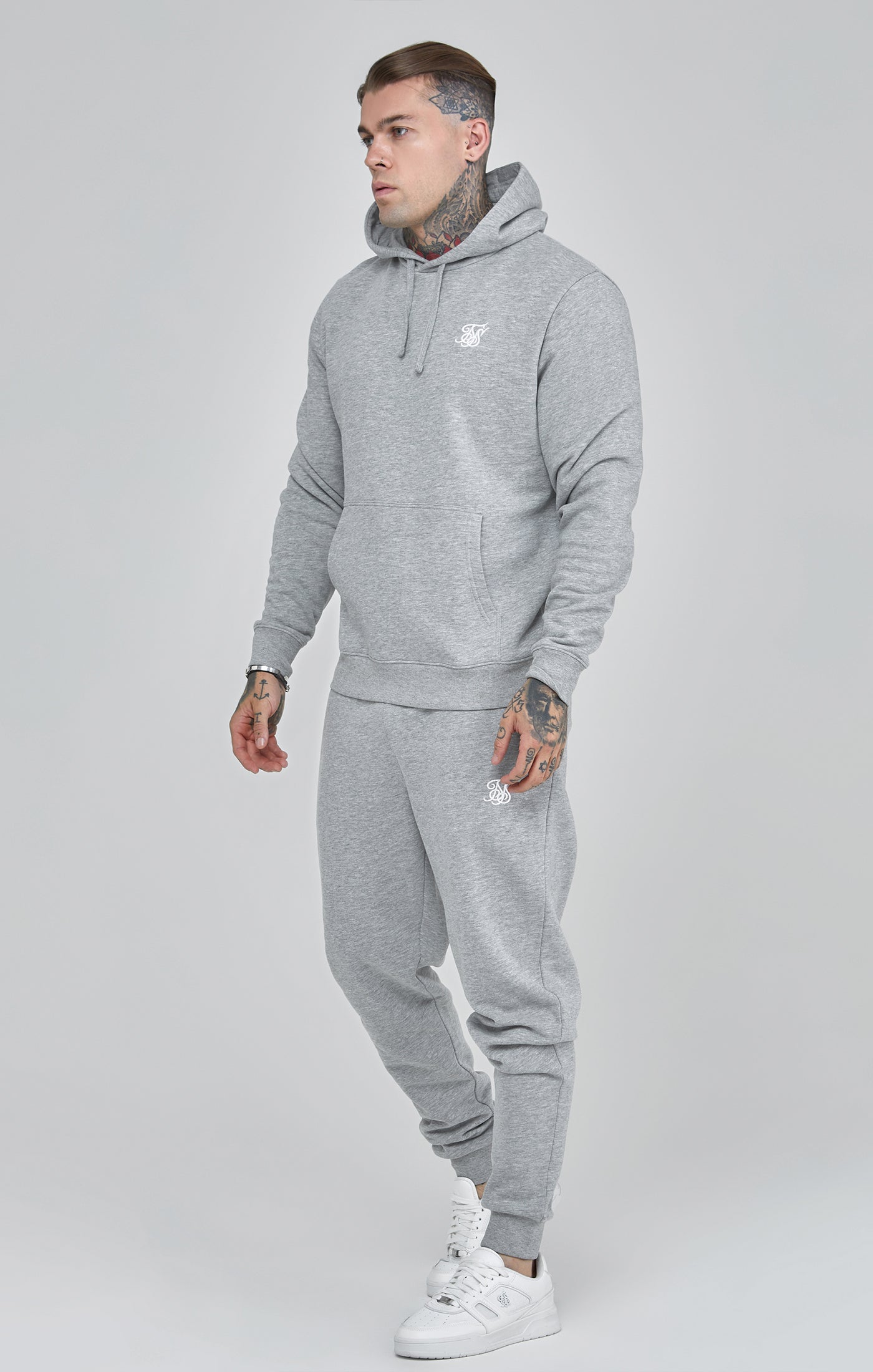 Essentials Overhead Hoodie in Grey Marl Kapuzenpullover SikSilk   