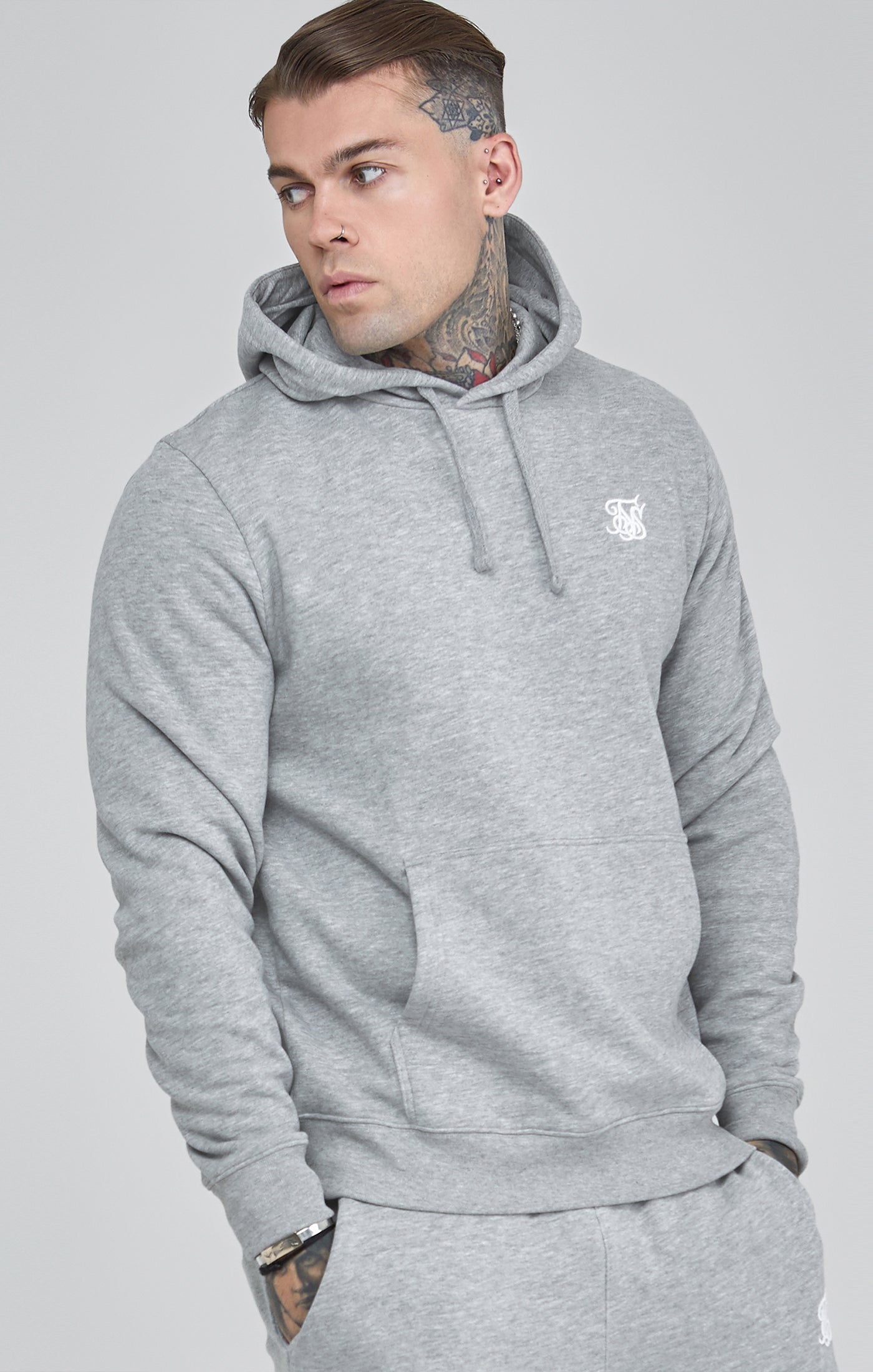 Essentials Overhead Hoodie in Grey Marl Kapuzenpullover SikSilk   