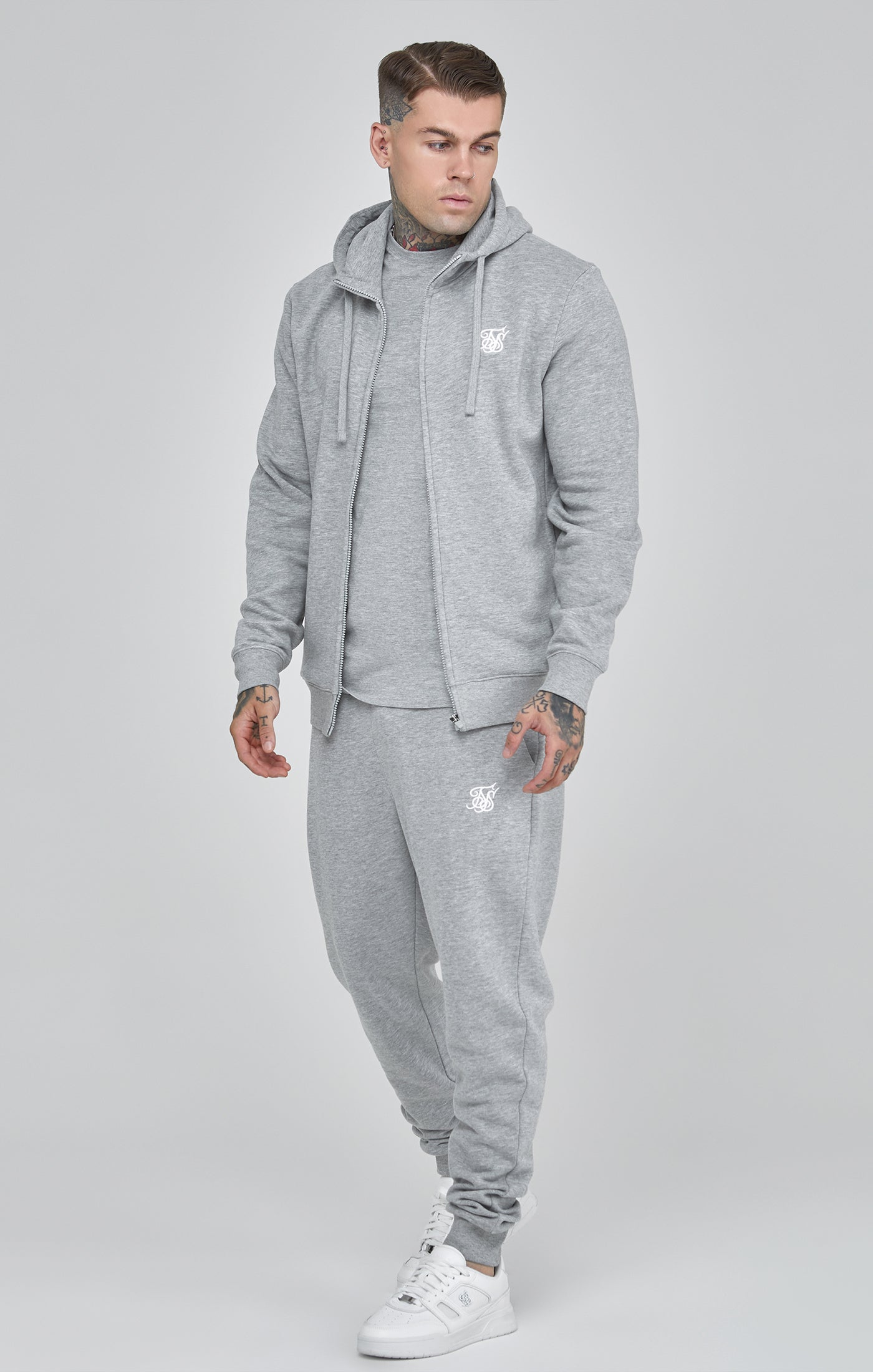 Essentials Full Zip Hoodie in Grey Marl Sweatjacken SikSilk   