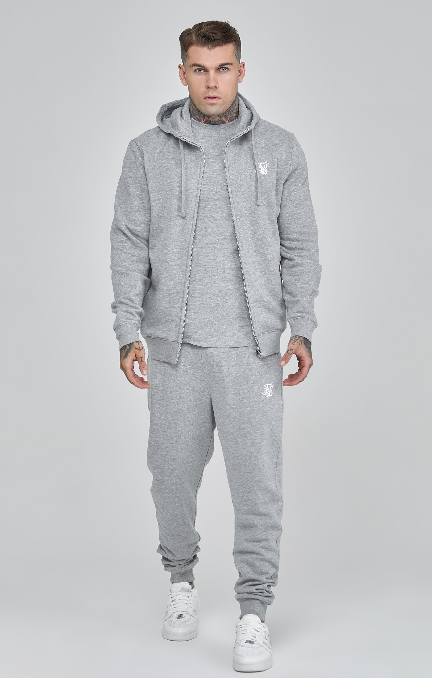 Essentials Full Zip Hoodie in Grey Marl Sweatjacken SikSilk   