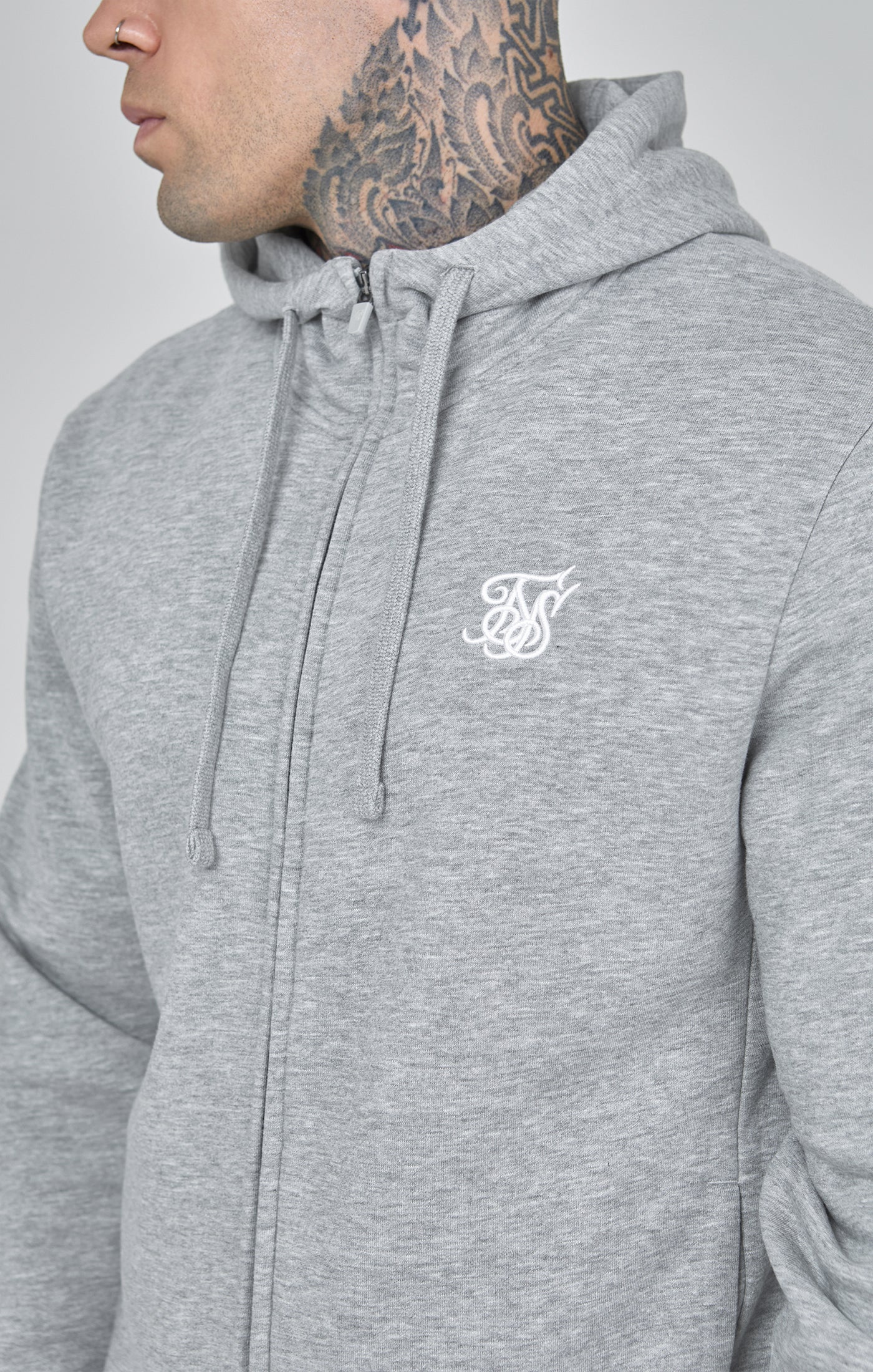 Essentials Full Zip Hoodie in Grey Marl Sweatjacken SikSilk   