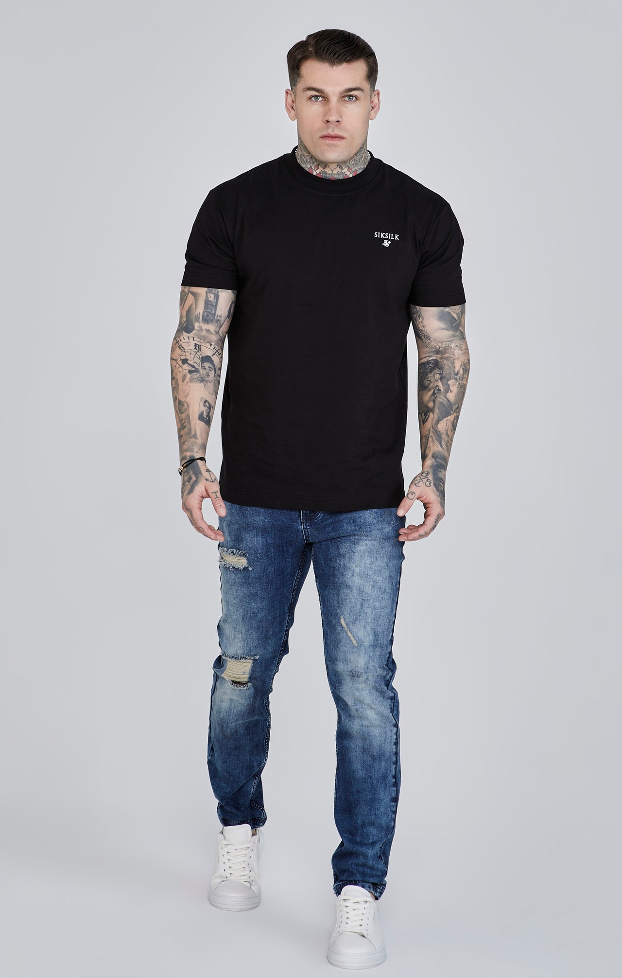 Distressed Slim Fit in Blue Jeans SikSilk   