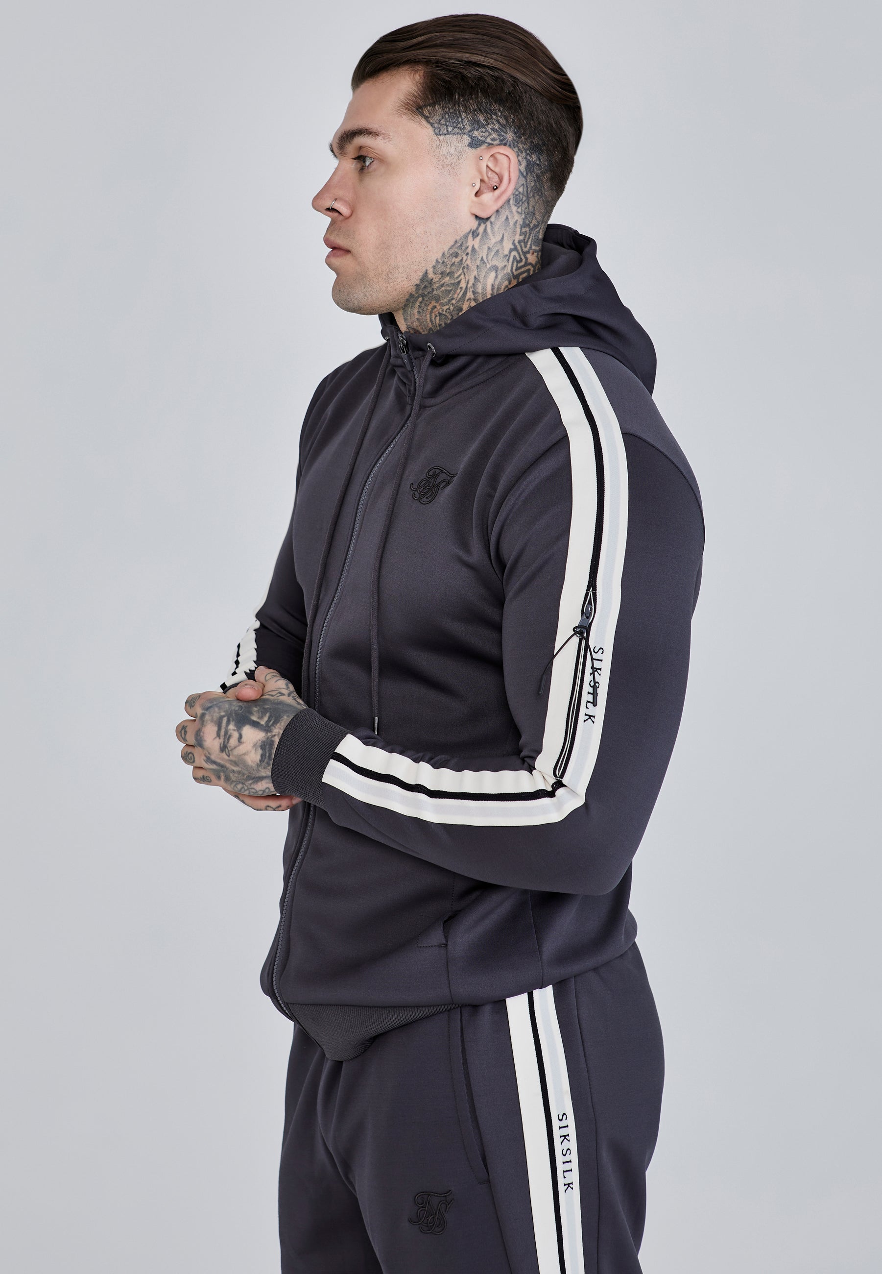 Full Zip Hoodie in Grey Sweatjacken SikSilk   