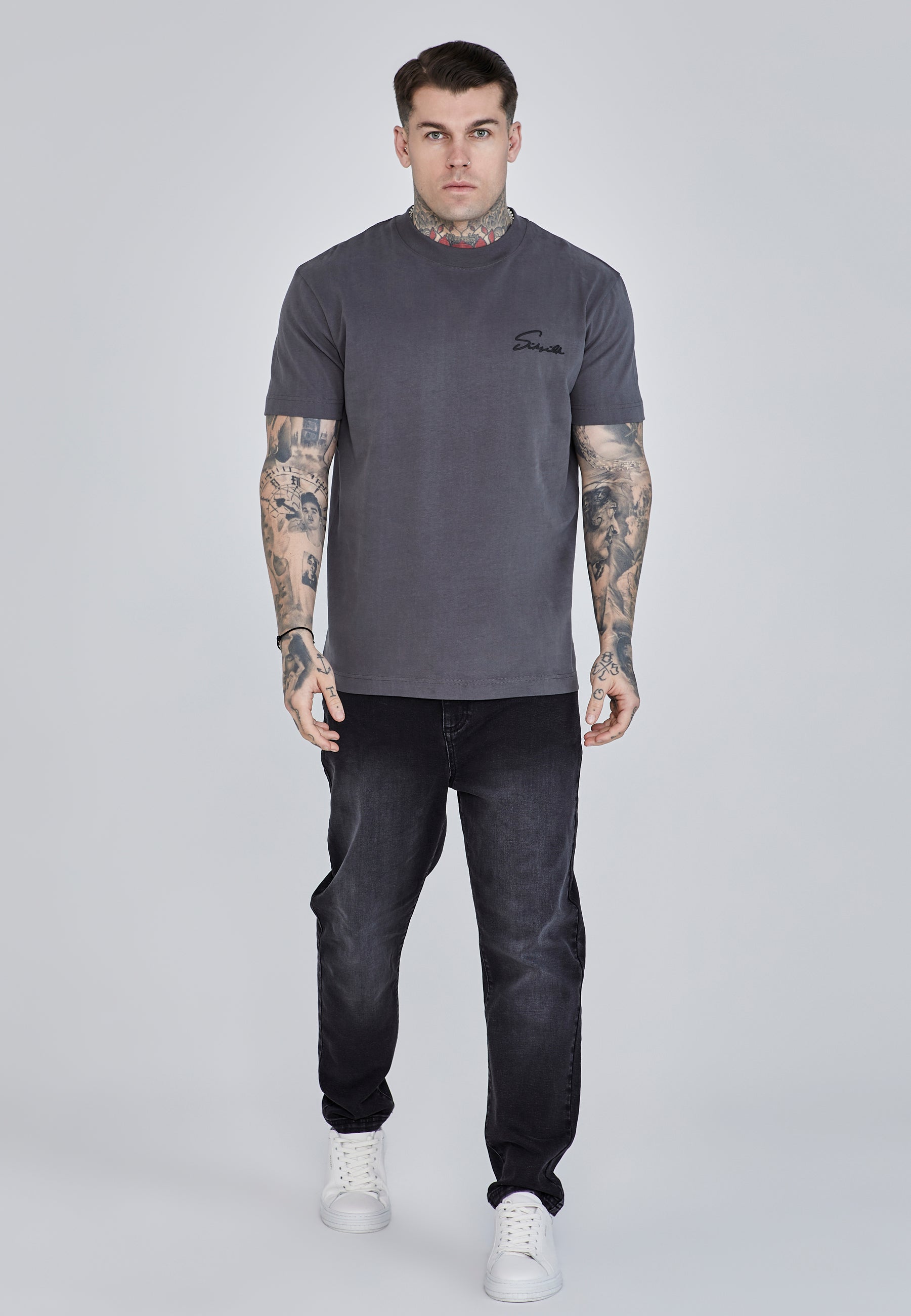 Script T-Shirt in Grey T-Shirts SikSilk   