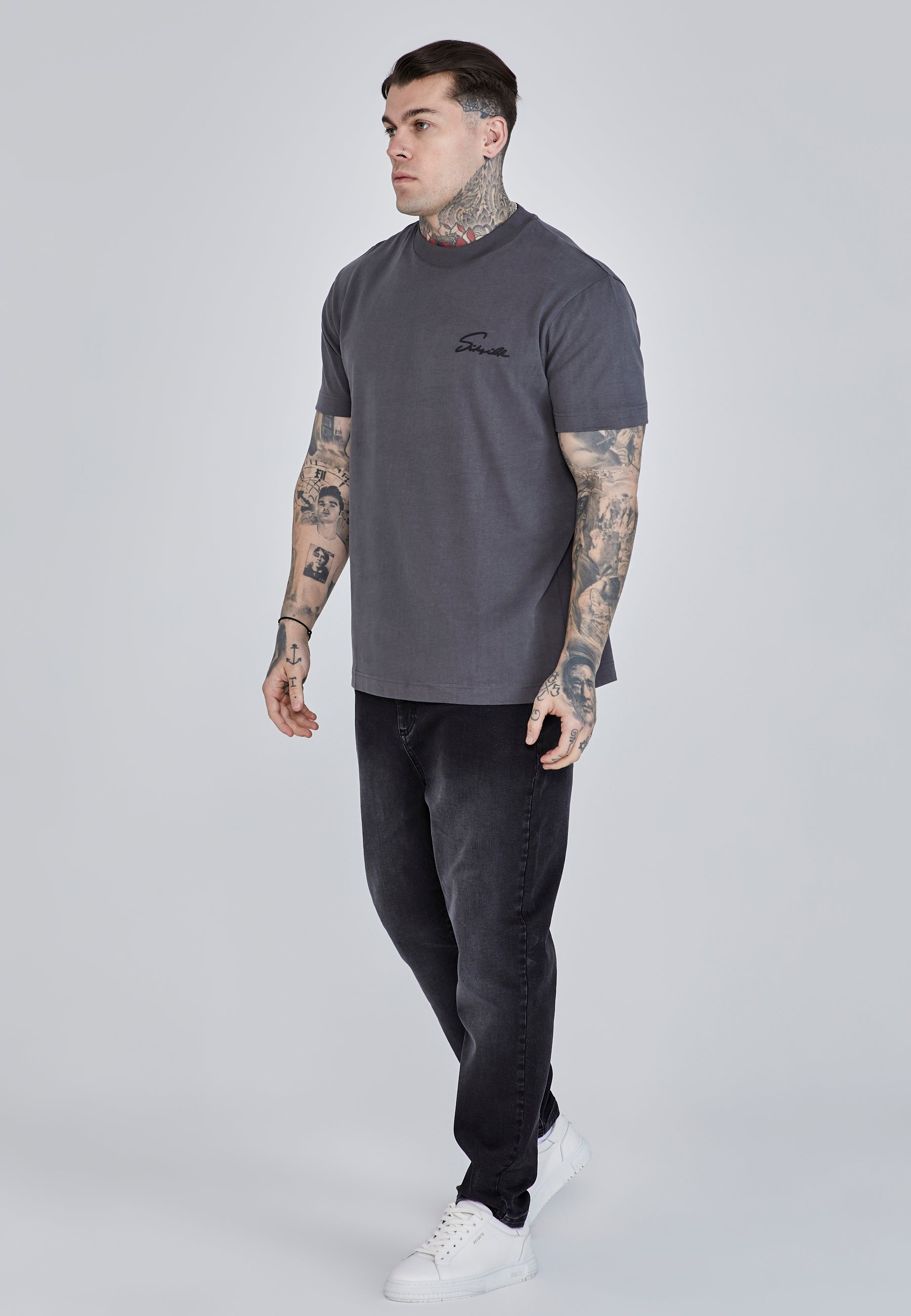 Script T-Shirt in Grey T-Shirts SikSilk   