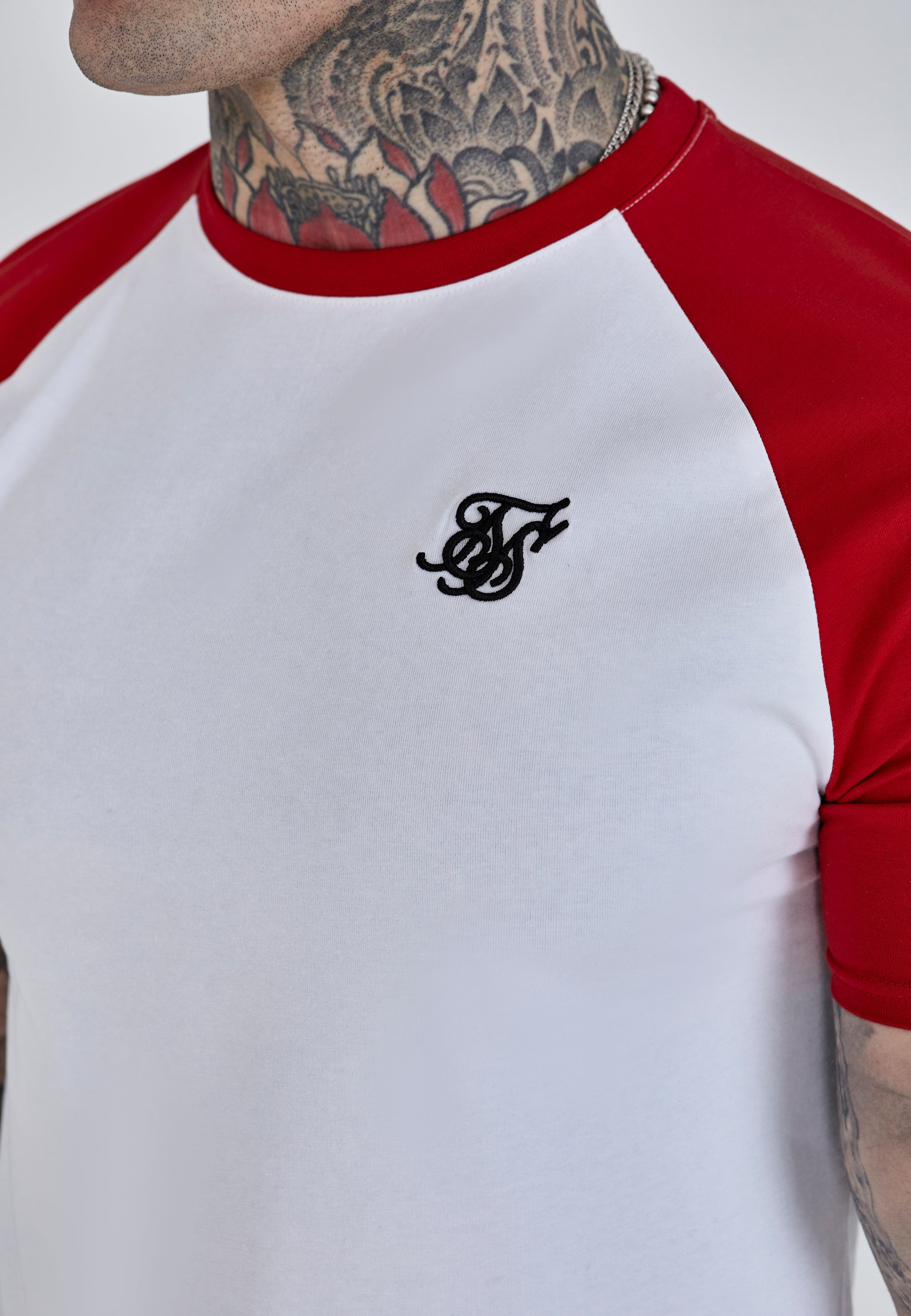 Raglan T-Shirt in White, Red T-Shirts SikSilk   