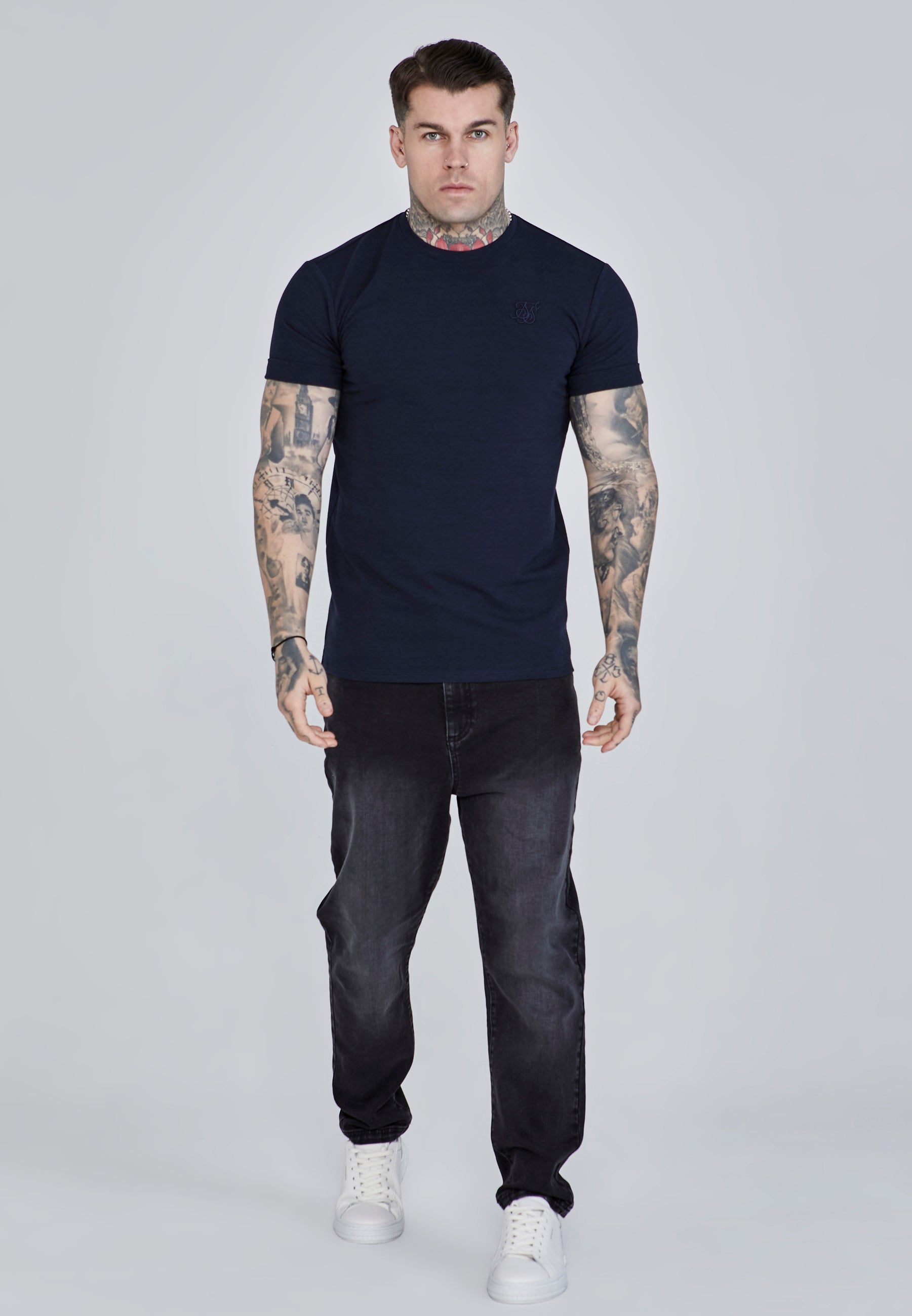 Roll Sleeve T-Shirt in Navy T-Shirts SikSilk   