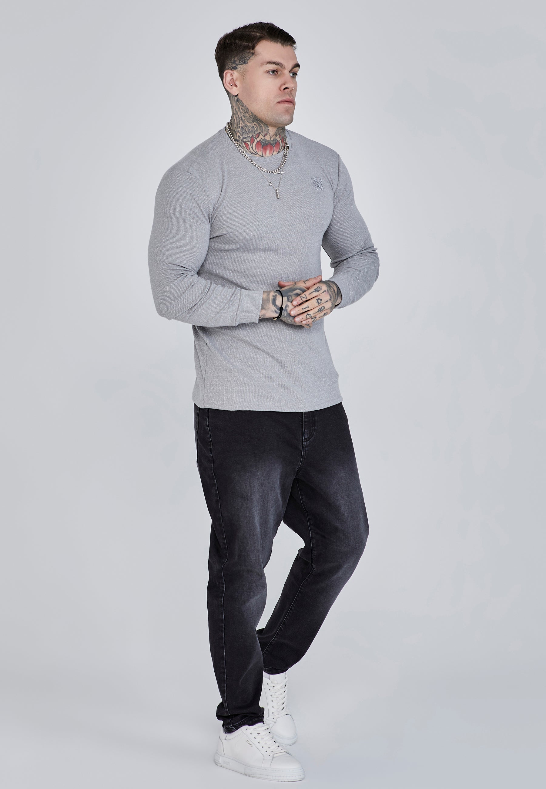 Long Sleeve T-Shirt in Grey Marl T-Shirts SikSilk   