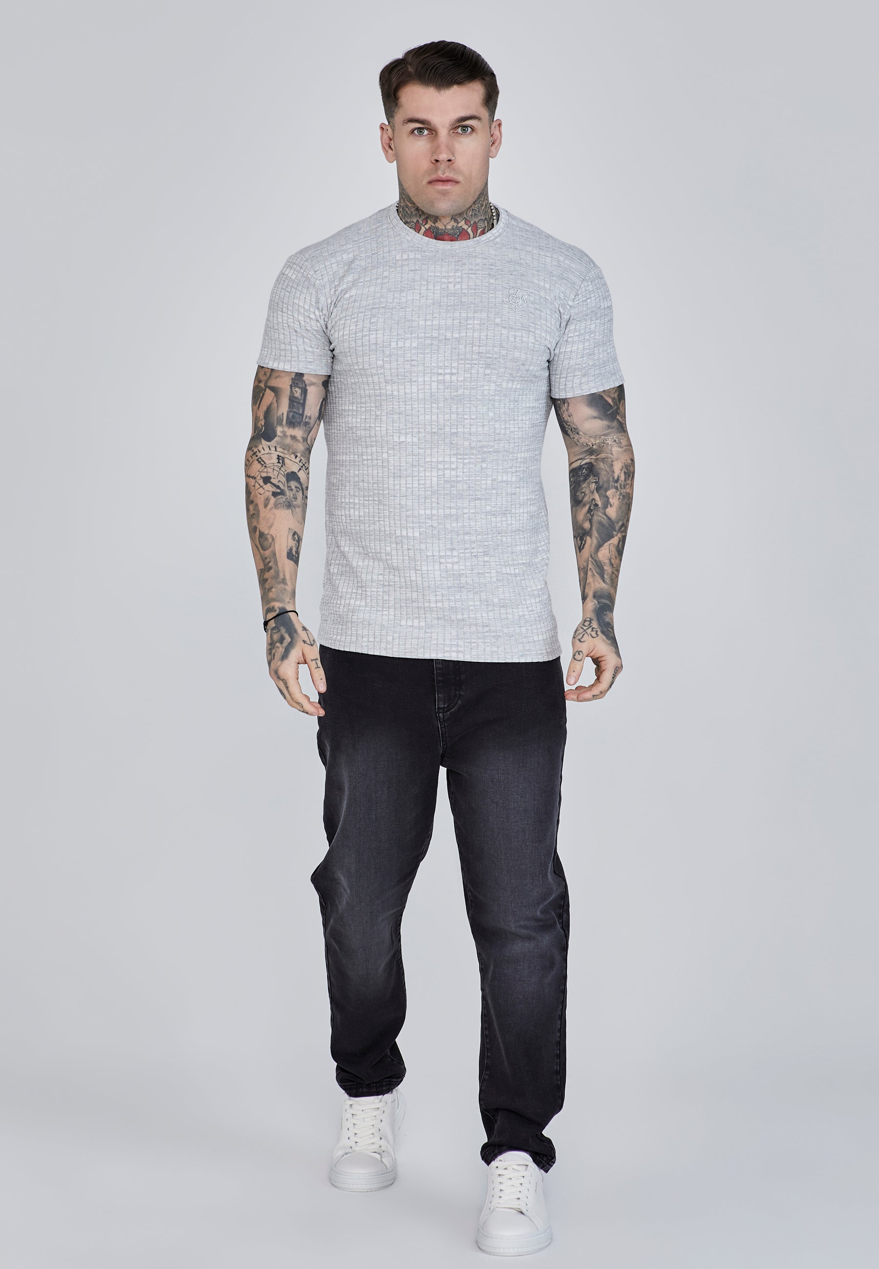 Rib Knit T-Shirt in Light Grey T-Shirts SikSilk   