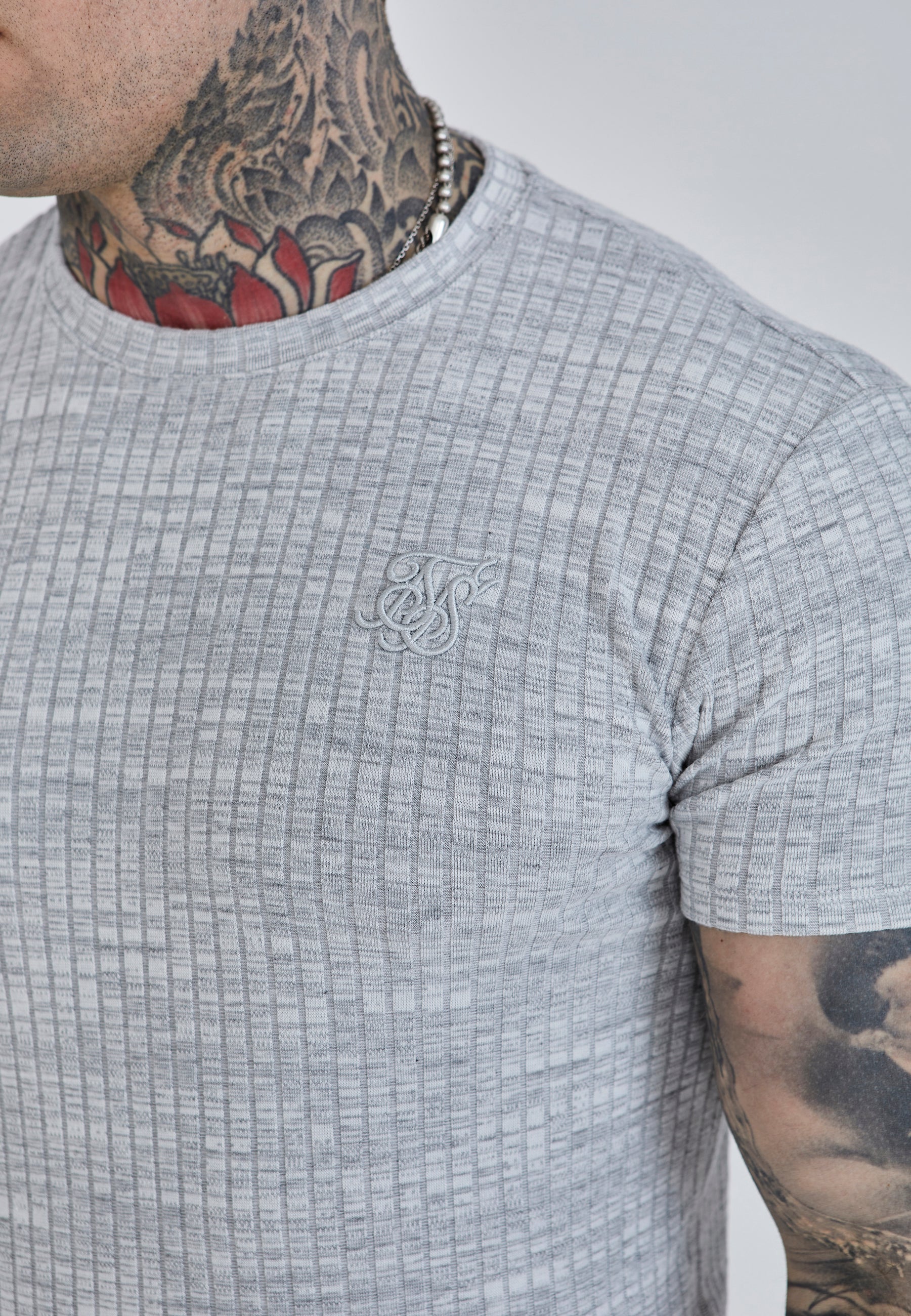 Rib Knit T-Shirt in Light Grey T-Shirts SikSilk   