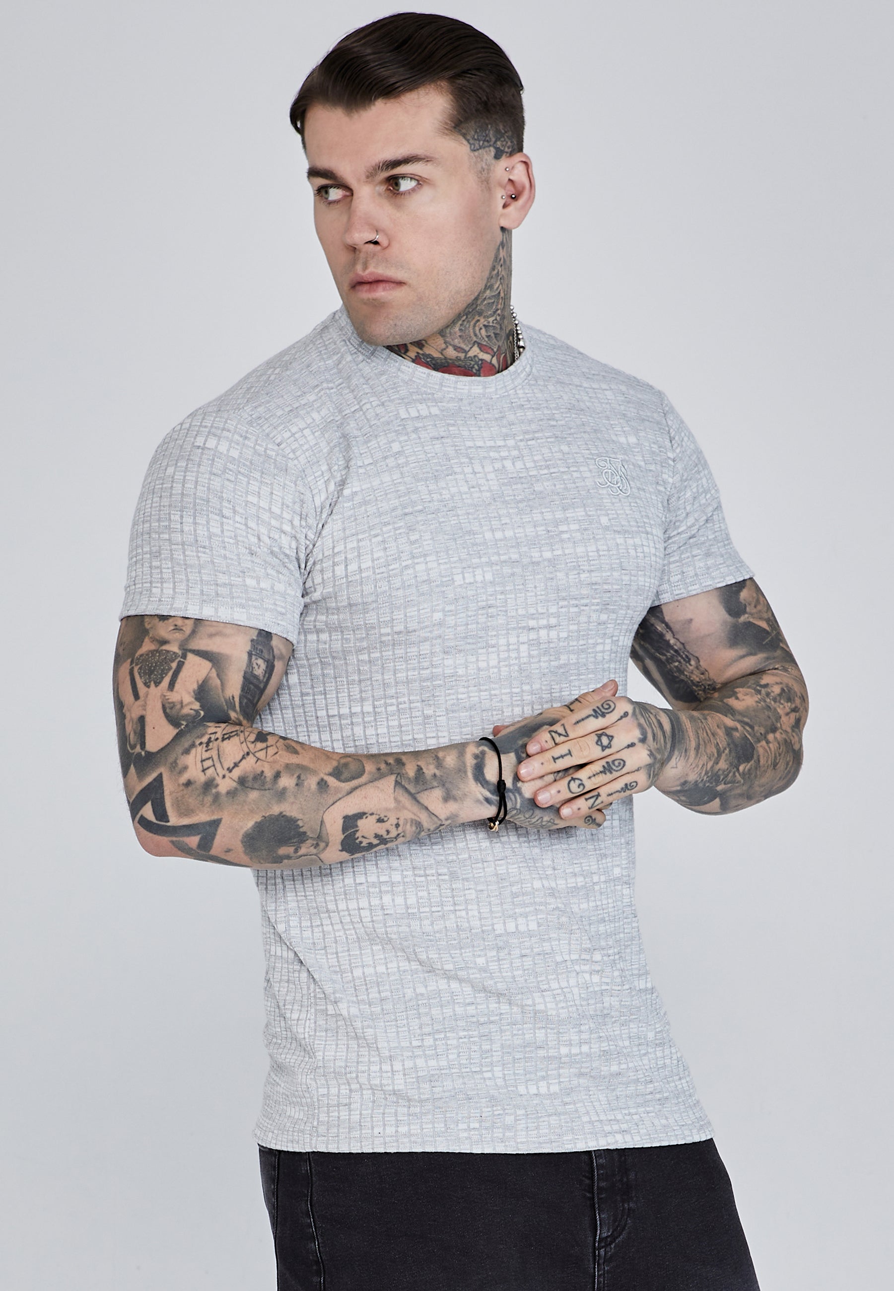 Rib Knit T-Shirt in Light Grey T-Shirts SikSilk   