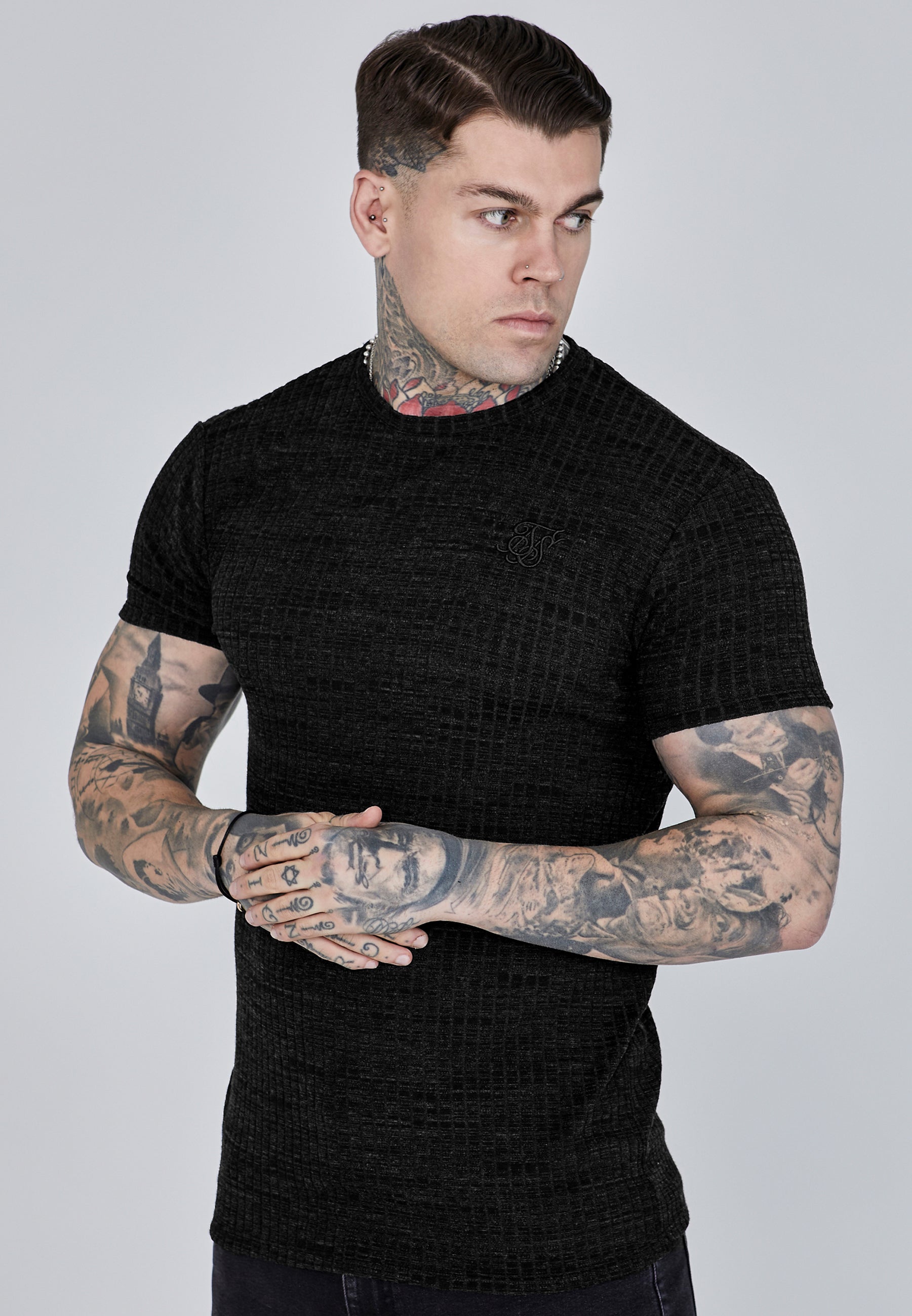 Rib Knit T-Shirt in Black T-Shirts SikSilk   