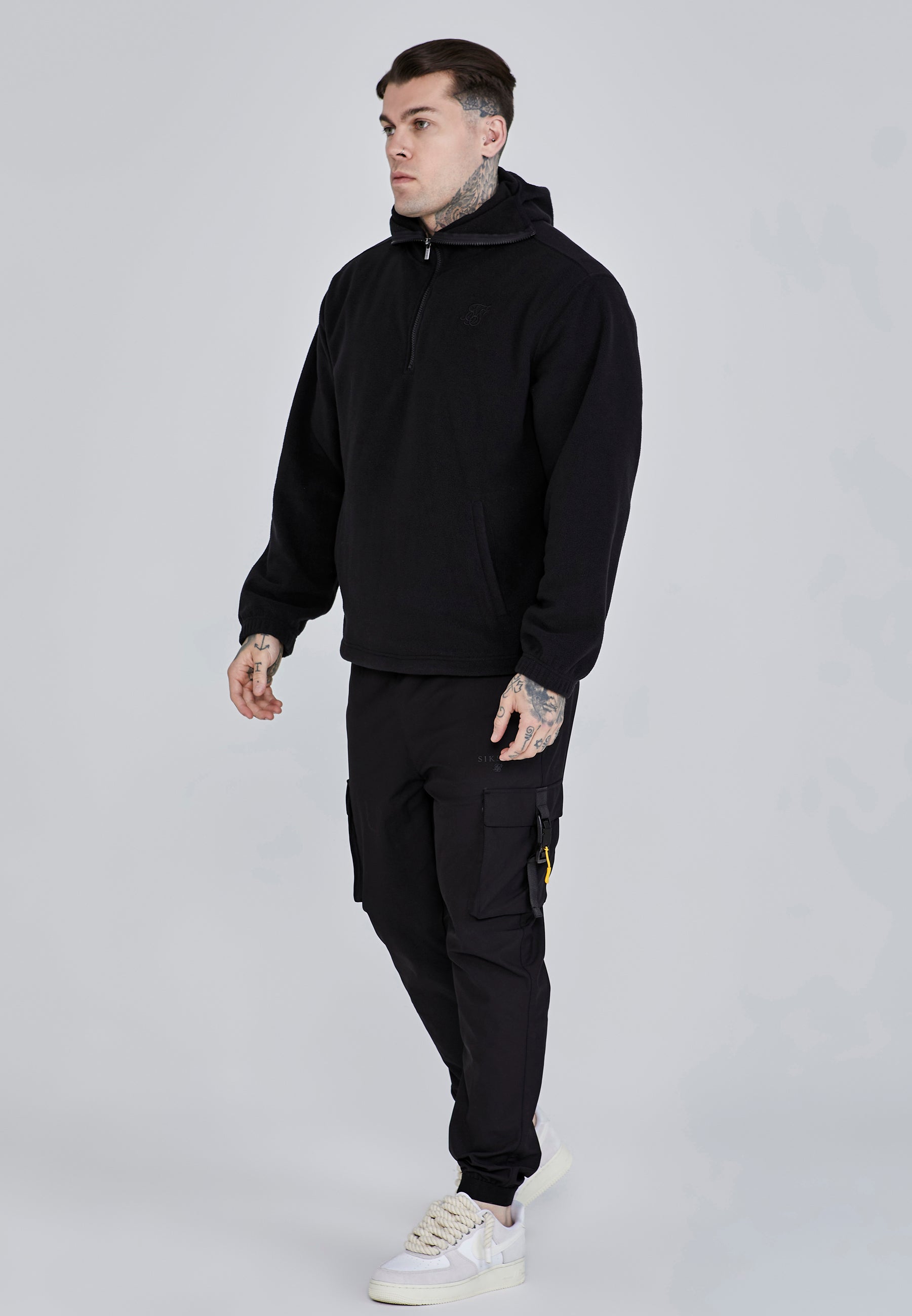 Polar Fleece Hoodie in Black Kapuzenpullover SikSilk   