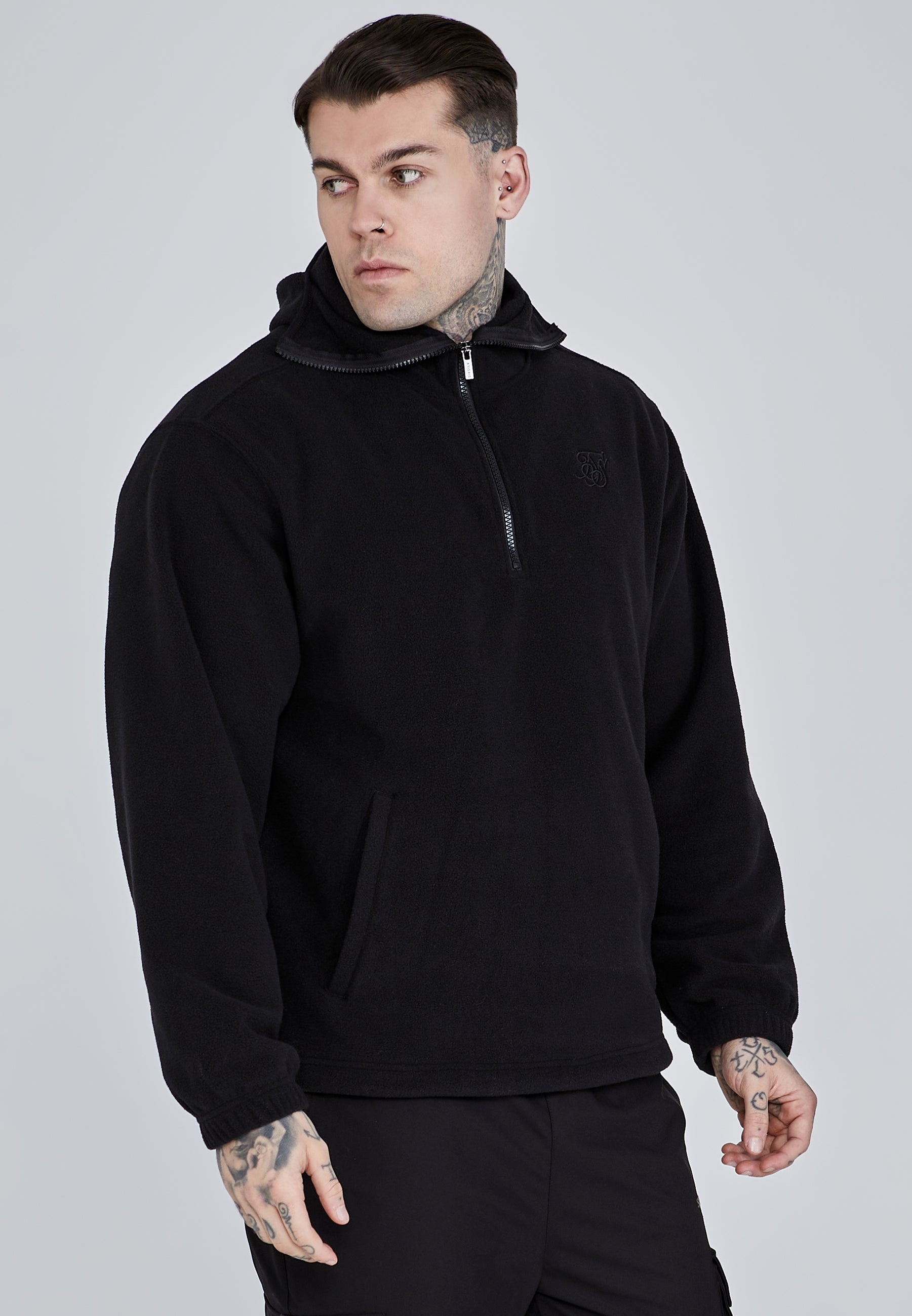 Polar Fleece Hoodie in Black Kapuzenpullover SikSilk   