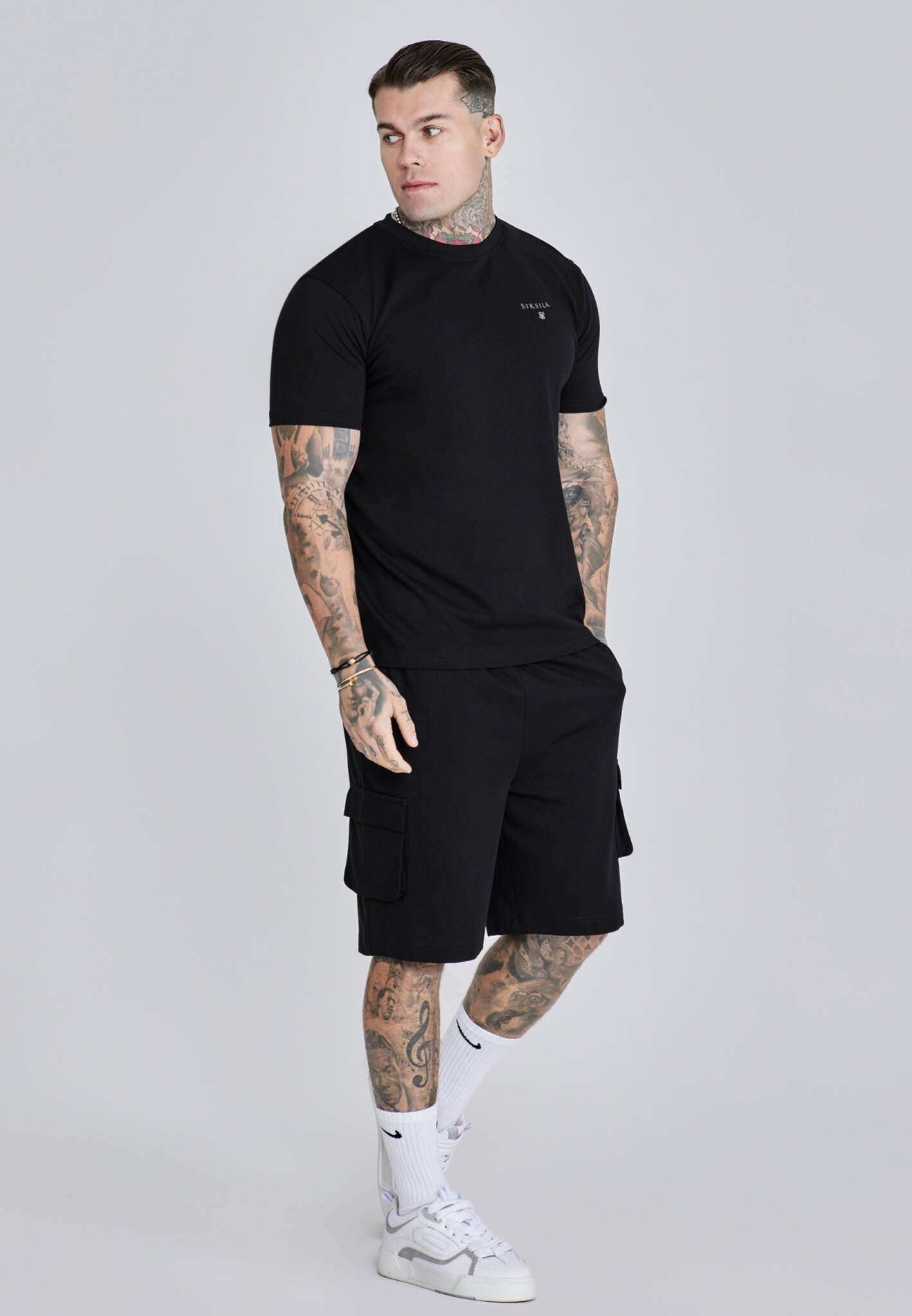 T-Shirt and Shorts Set in Black Sets SikSilk